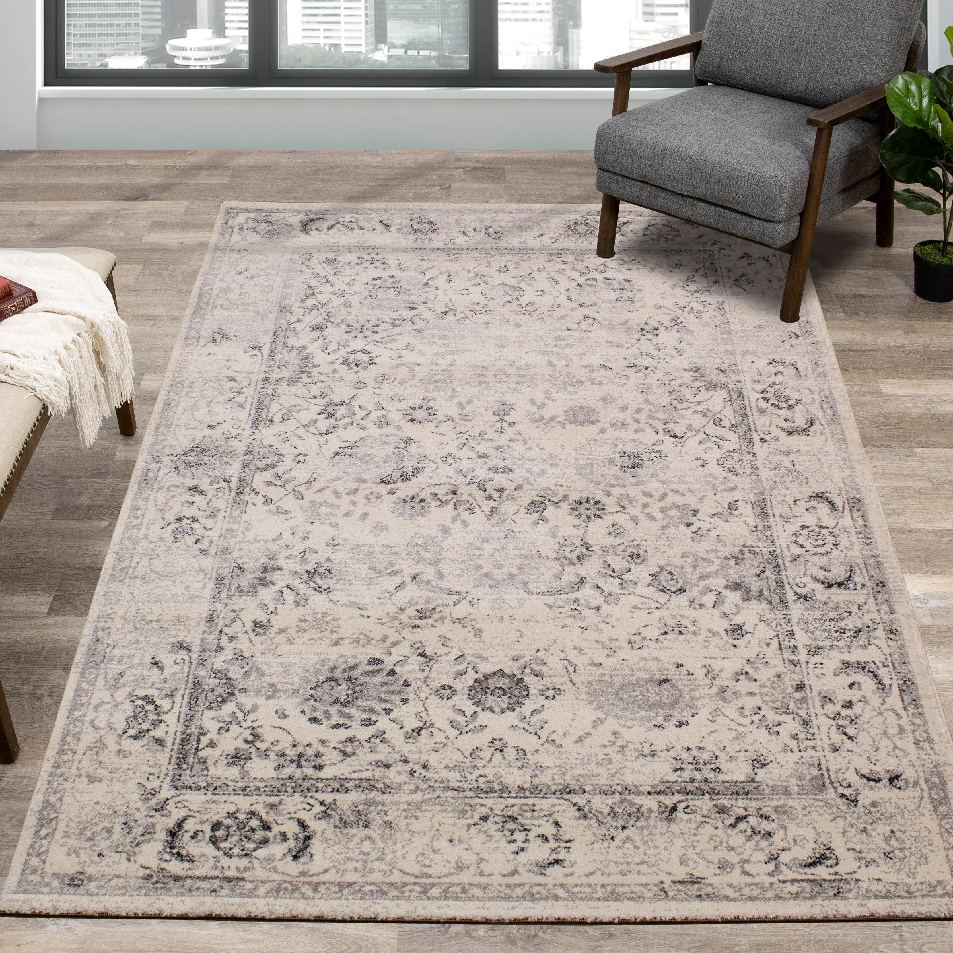 Safi 5 x 8 Elegant Border Cream Area Rug-2