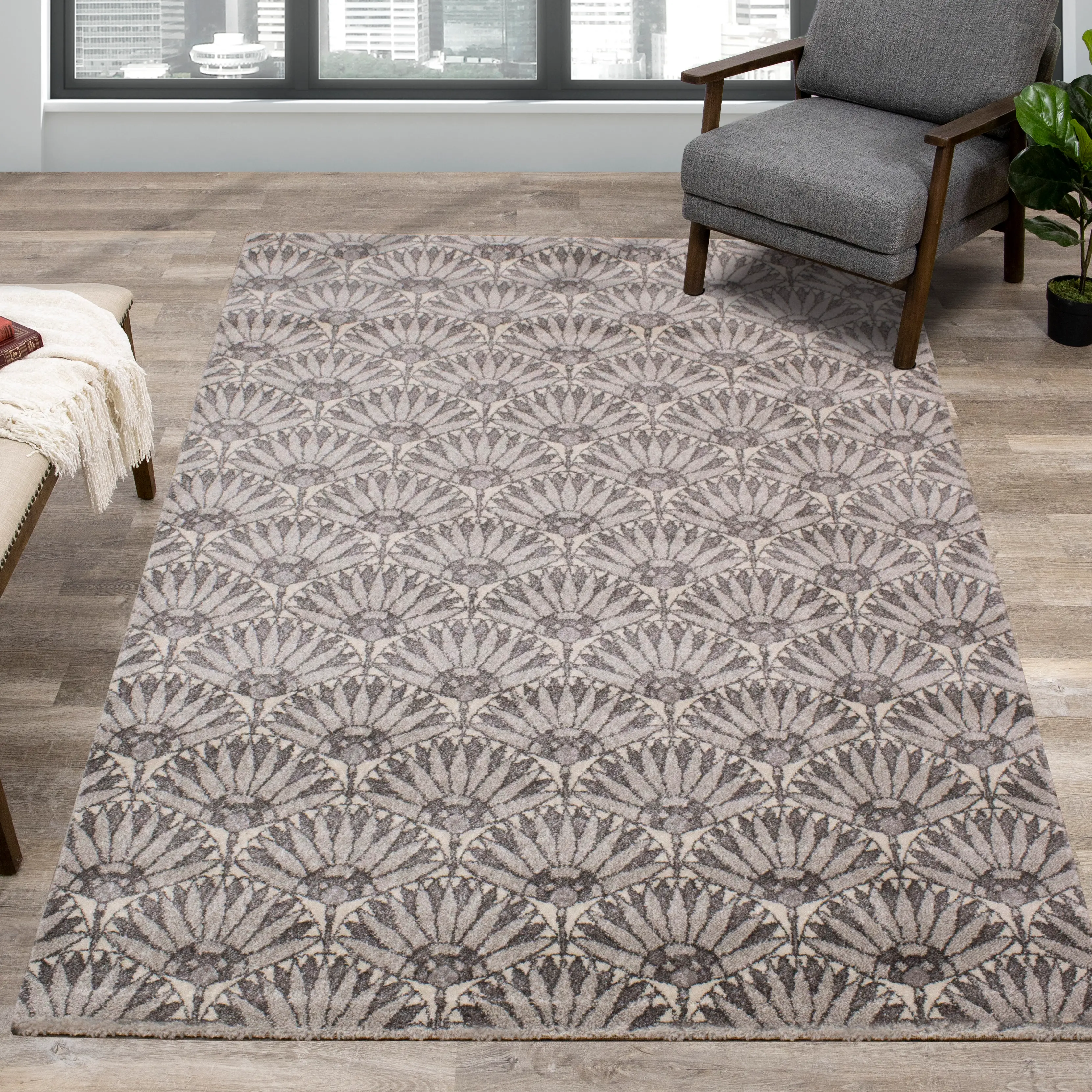 Safi 5 x 8 Art Deco Geometric Gray Area Rug-2