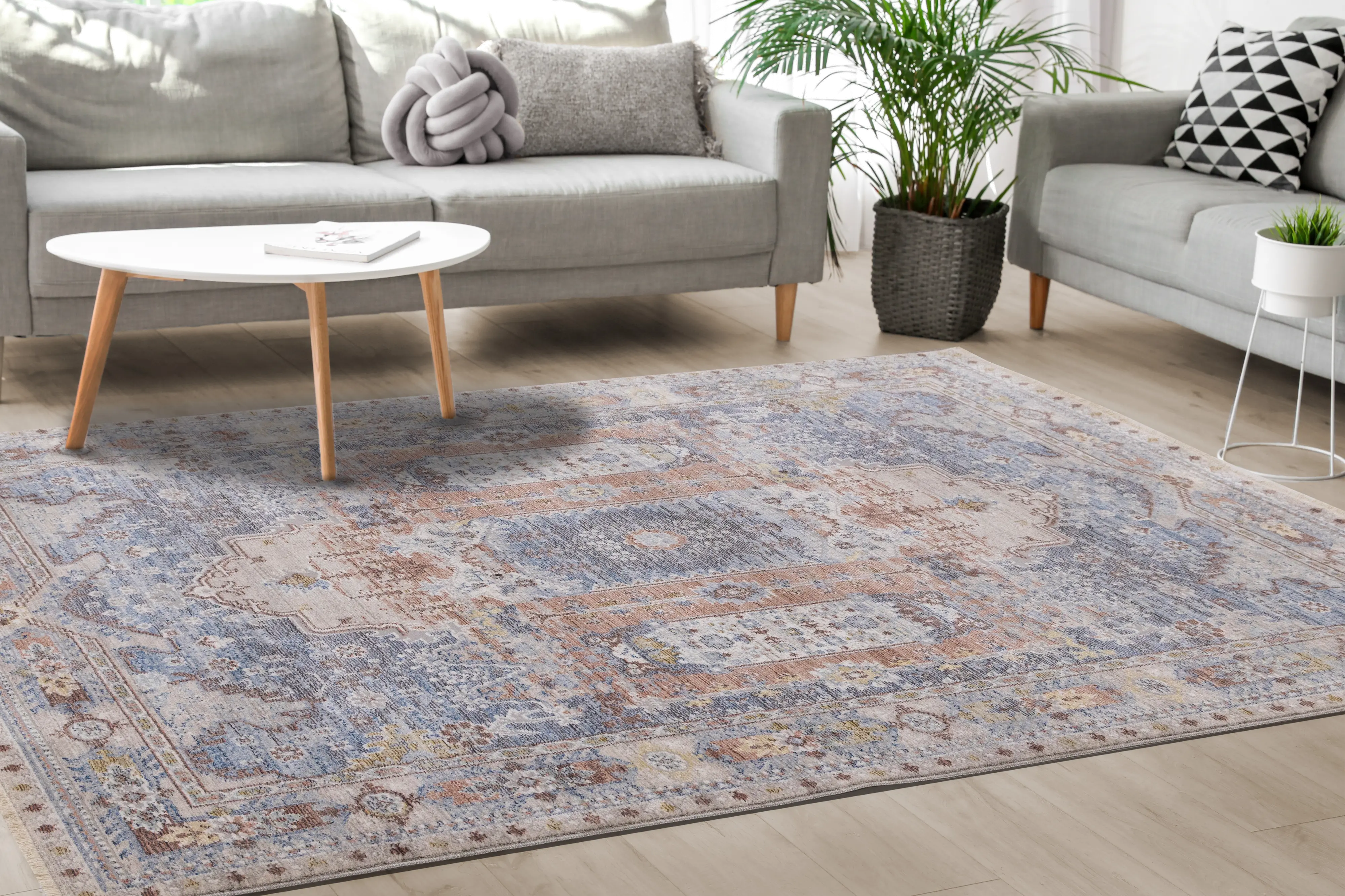 Monaco 5 x 8 Border Gray Blue Area Rug-3