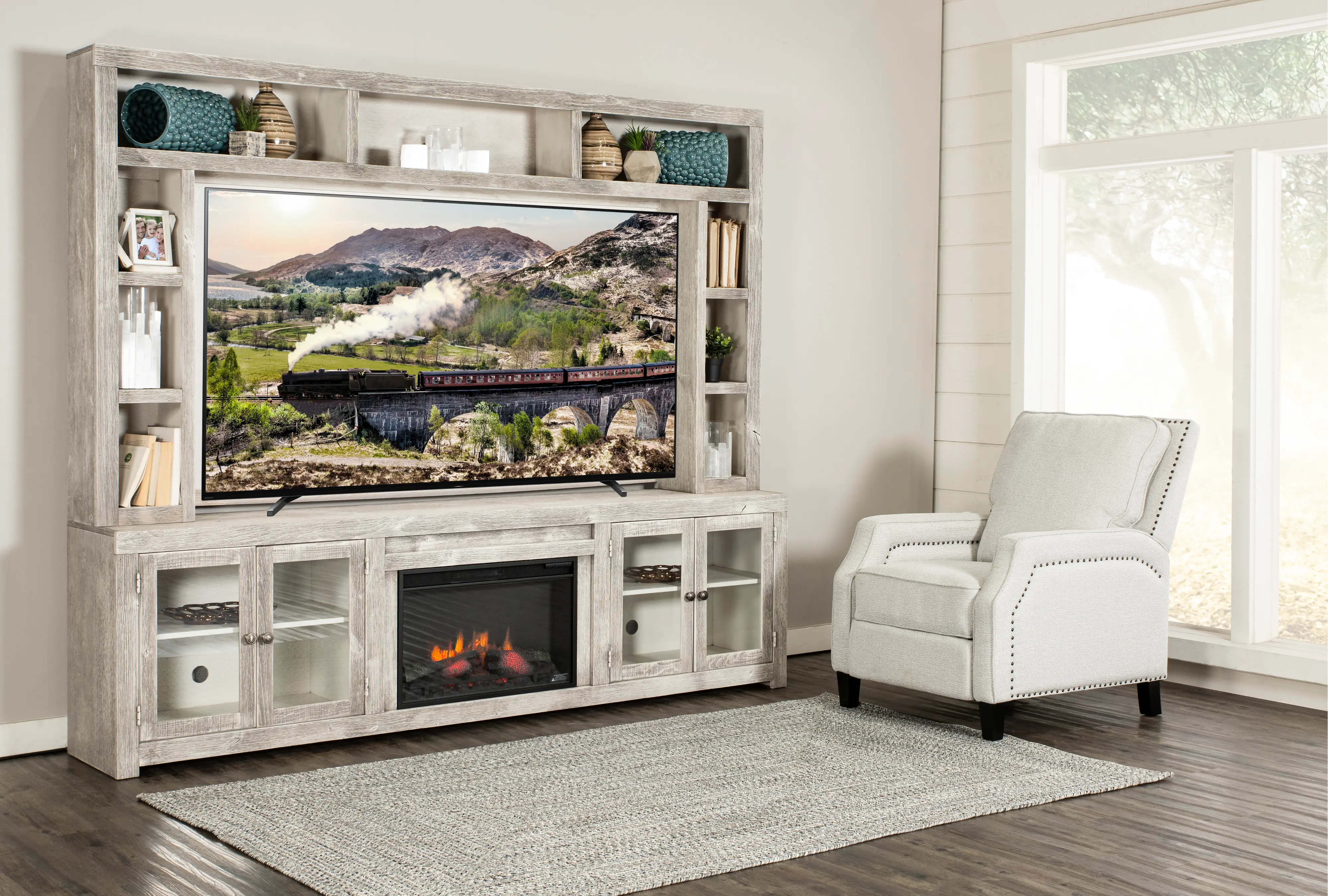 Avery Loft 97 Fireplace Entertainment Center with Hutch-1