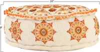 Multicolor Embroidered Pouf with Pom-Pom Trim