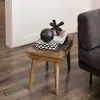 Black and Natural Wooden Leather Stool