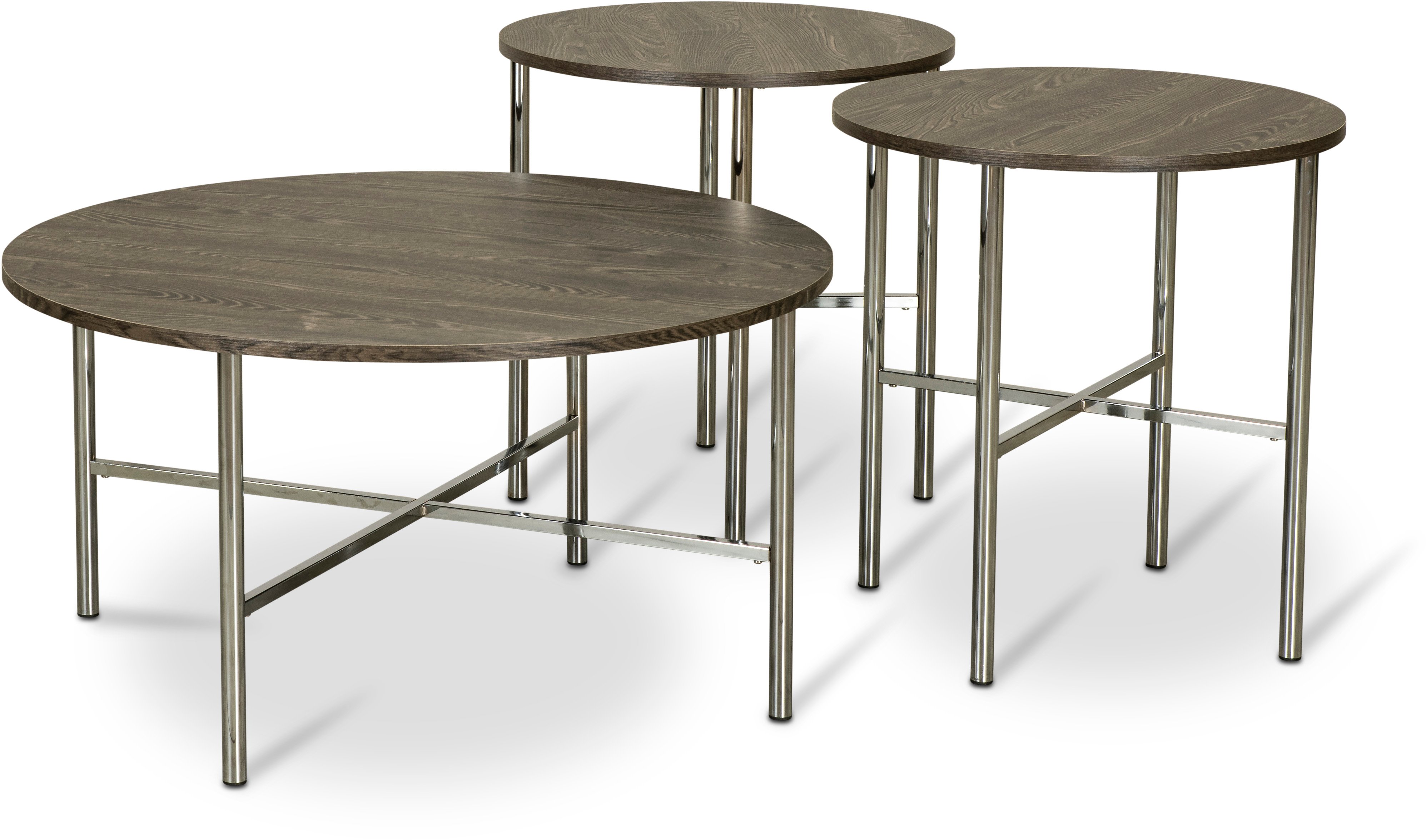 Dakota Charcoal Off Black and Chrome Round 3 Pack Table Set-1