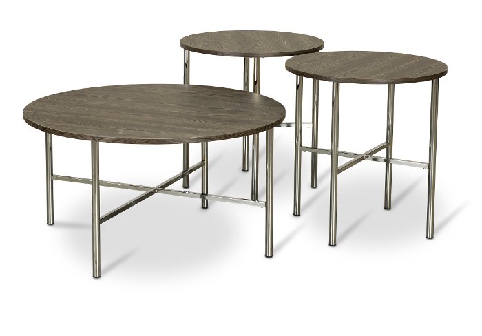 Dakota Charcoal Off Black and Chrome Round 3 Pack Table Set
