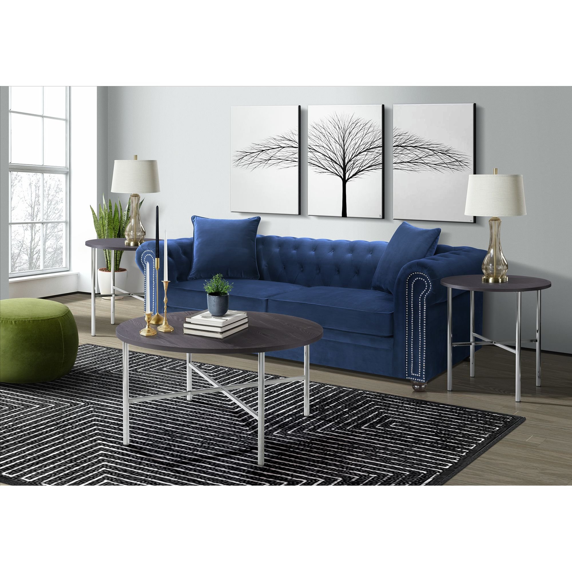 Dakota Charcoal Off Black and Chrome Round 3 Pack Table Set-2