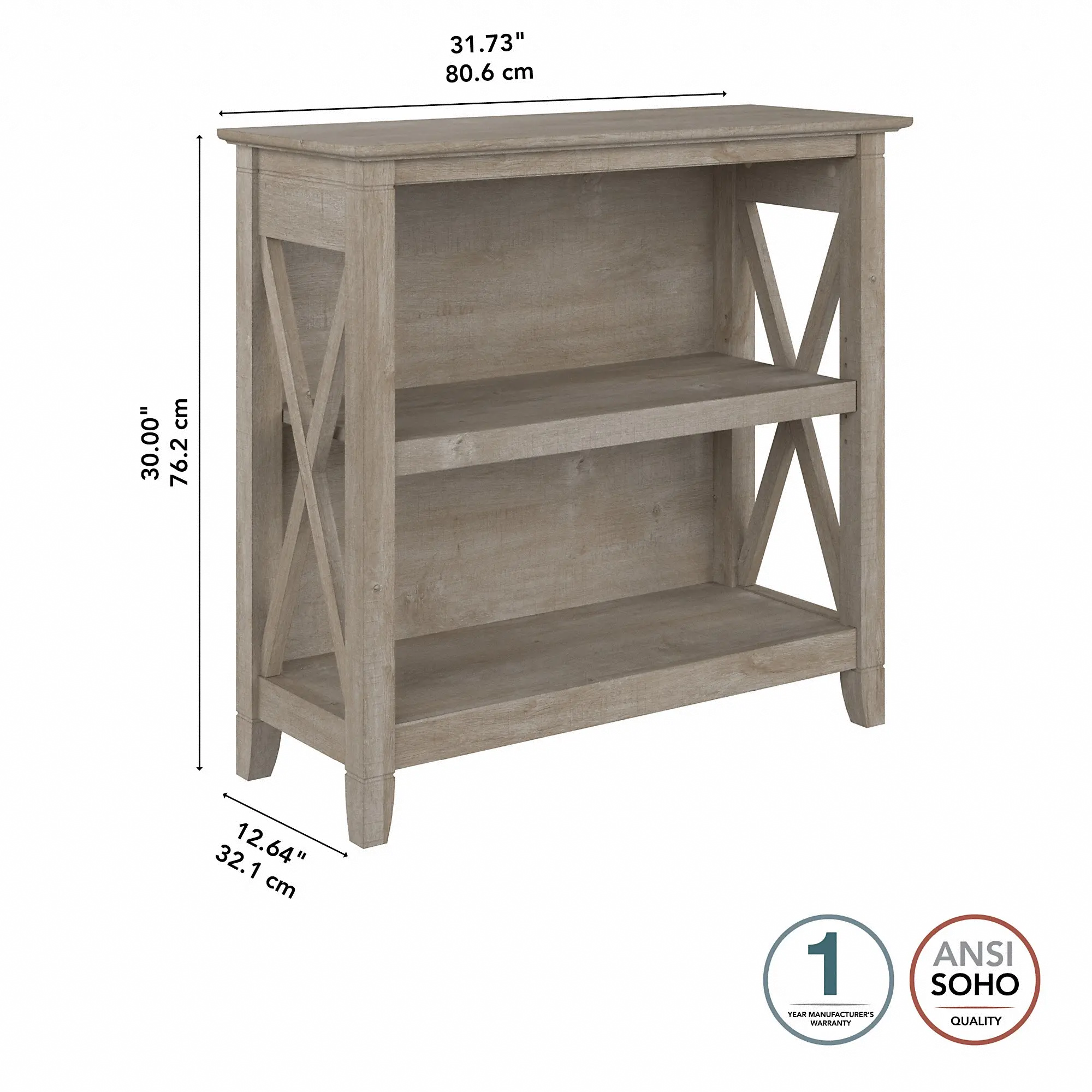 KWB124WG-03 Key West Farmhouse Washed Gray 2-Shelf Bookcase-7