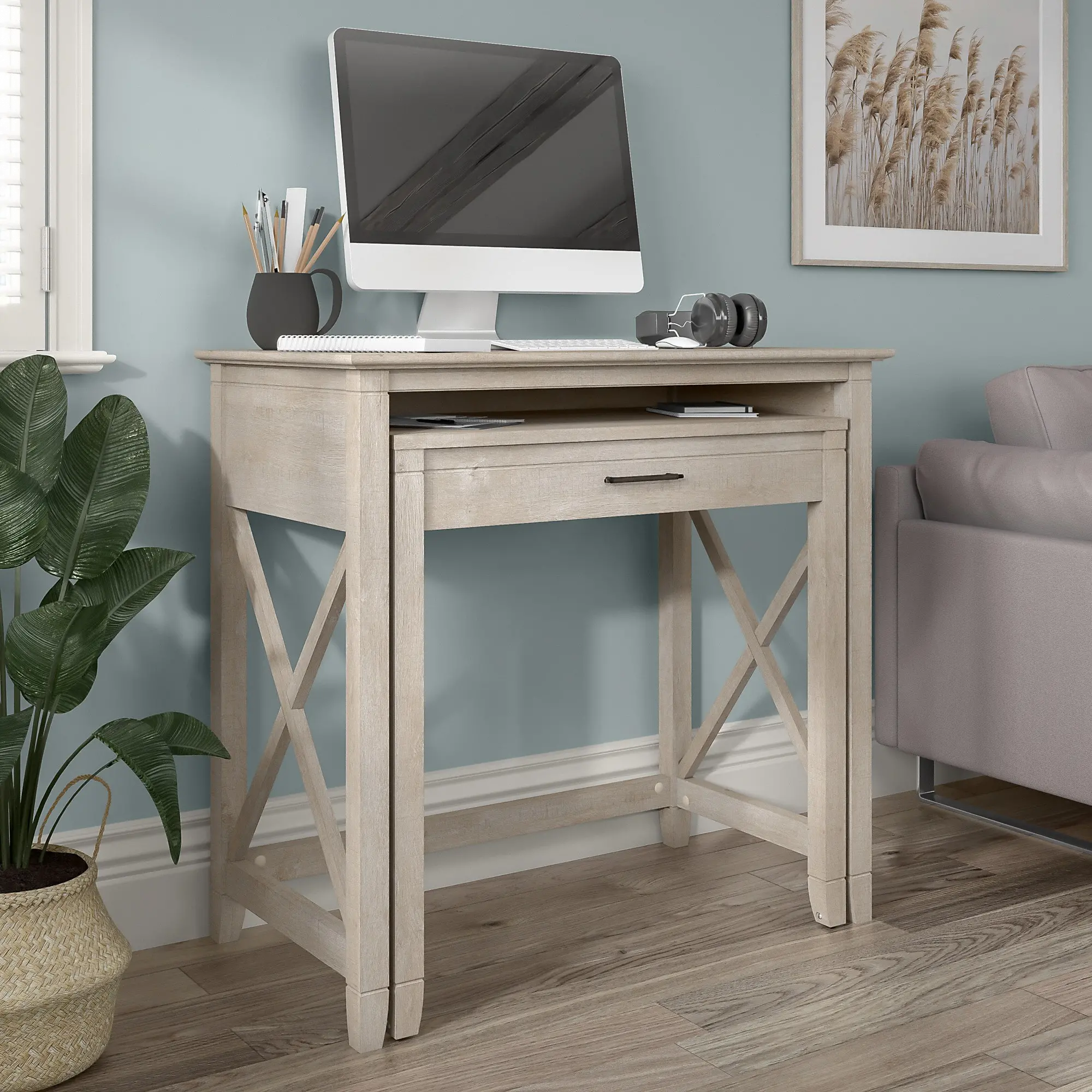 KWD136WG-03 Key West Farmhouse Washed Gray 36W Pull Out Writing Desk-1