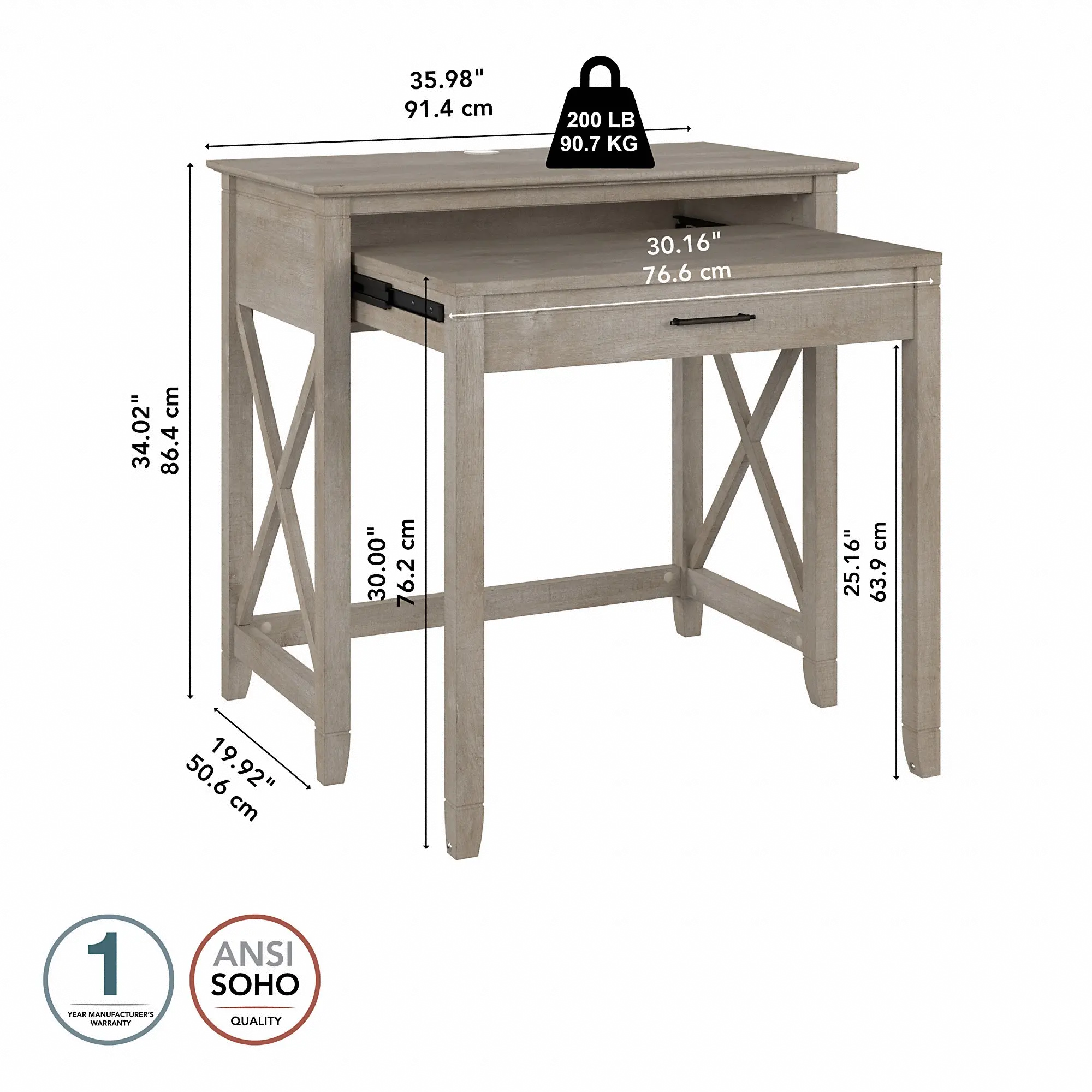 KWD136WG-03 Key West Farmhouse Washed Gray 36W Pull Out Writing Desk-6
