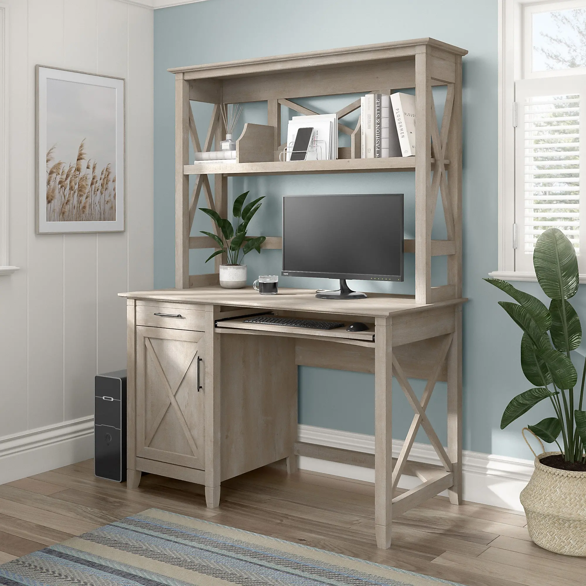 KWD248WG-03 Key West Farmhouse Washed Gray 48W Desk with Hutch-1