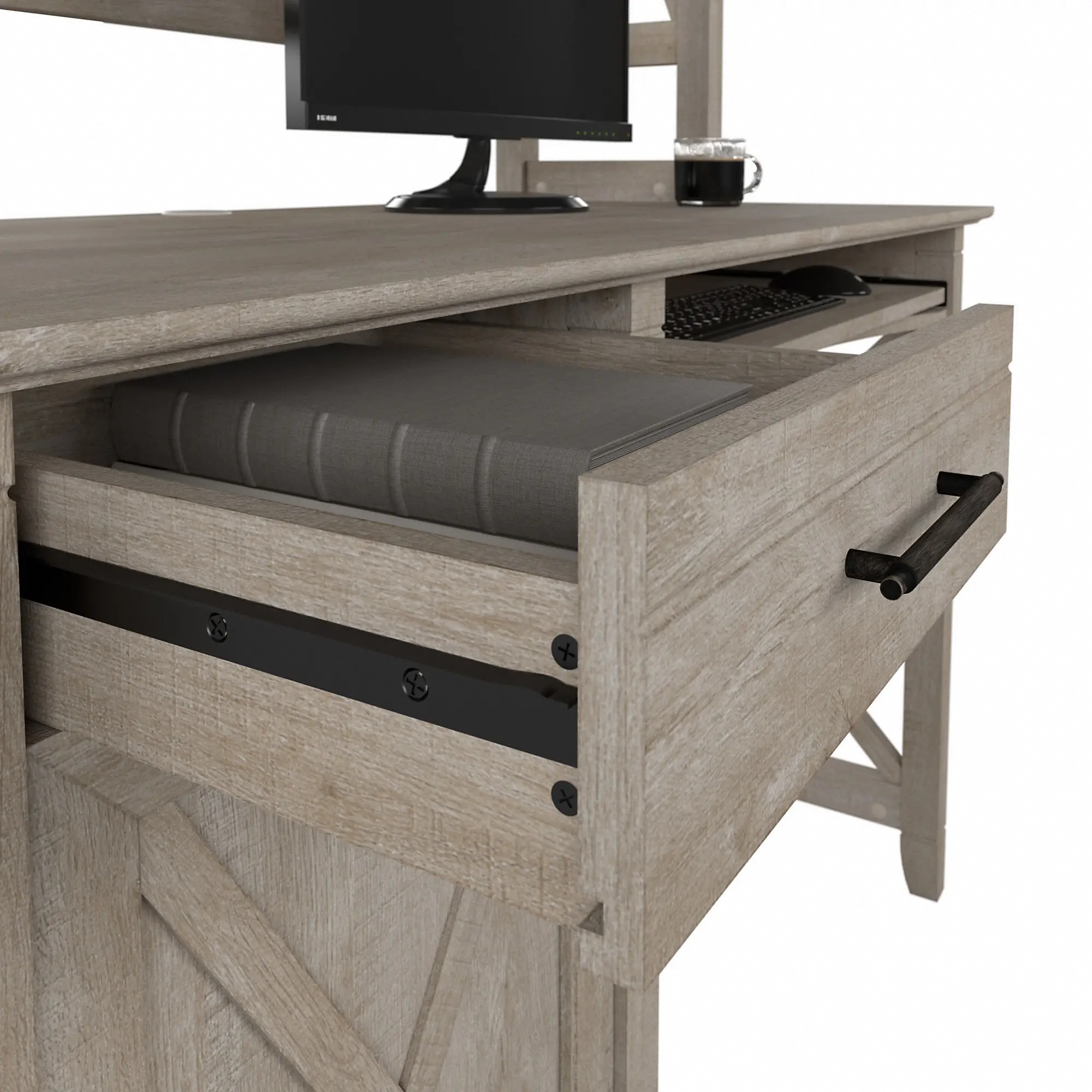 KWD248WG-03 Key West Farmhouse Washed Gray 48W Desk with Hutch-5