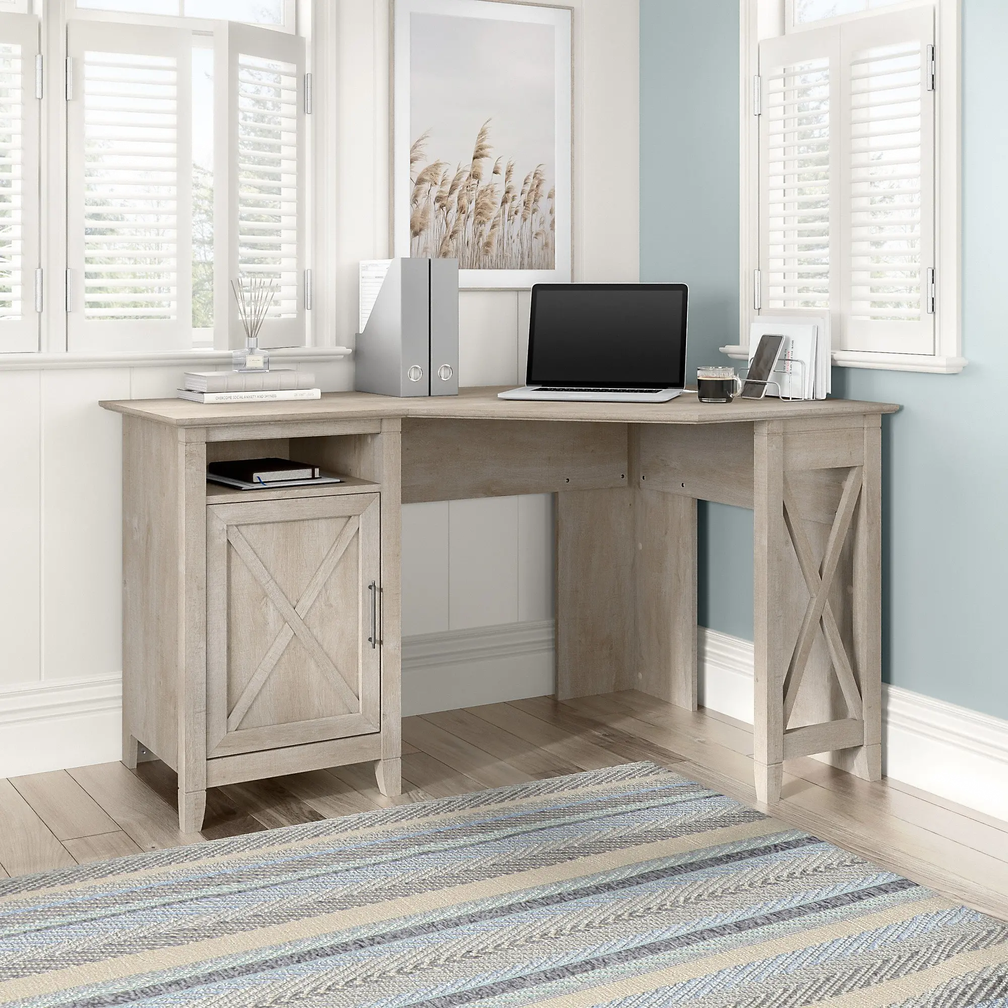 KWD254WG-03 Key West Farmhouse Washed Gray 54W Corner Desk-1