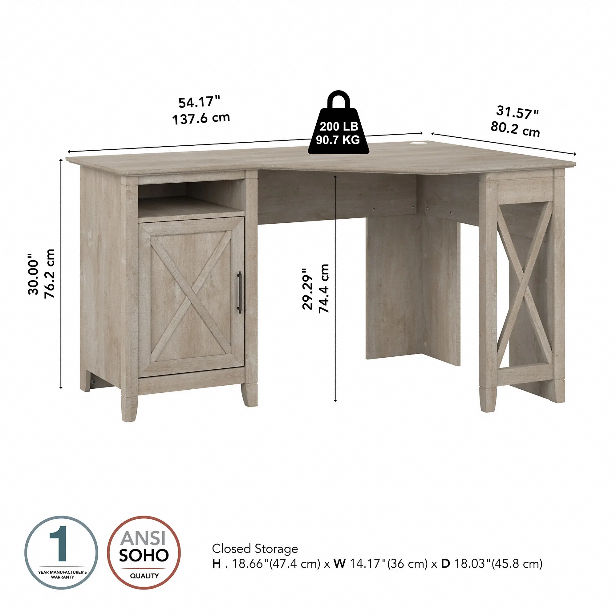 KWD254WG-03 Key West Farmhouse Washed Gray 54W Corner Desk-6