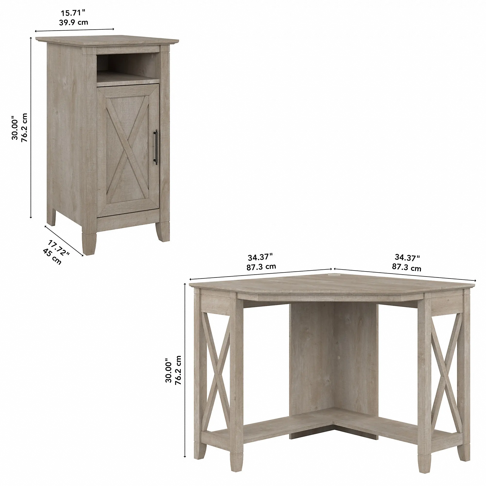 KWS052WG Key West Washed Gray Corner Desk and Storage Cabinet-6