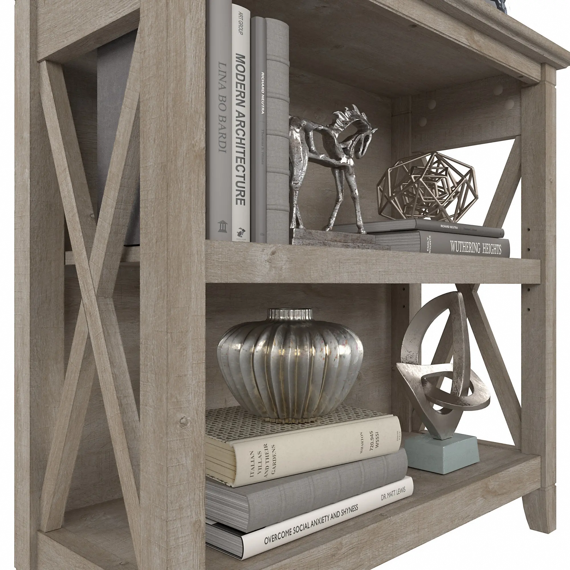 KWS053WG Set of 2 Key West Farmhouse Washed Gray Bookcases-4
