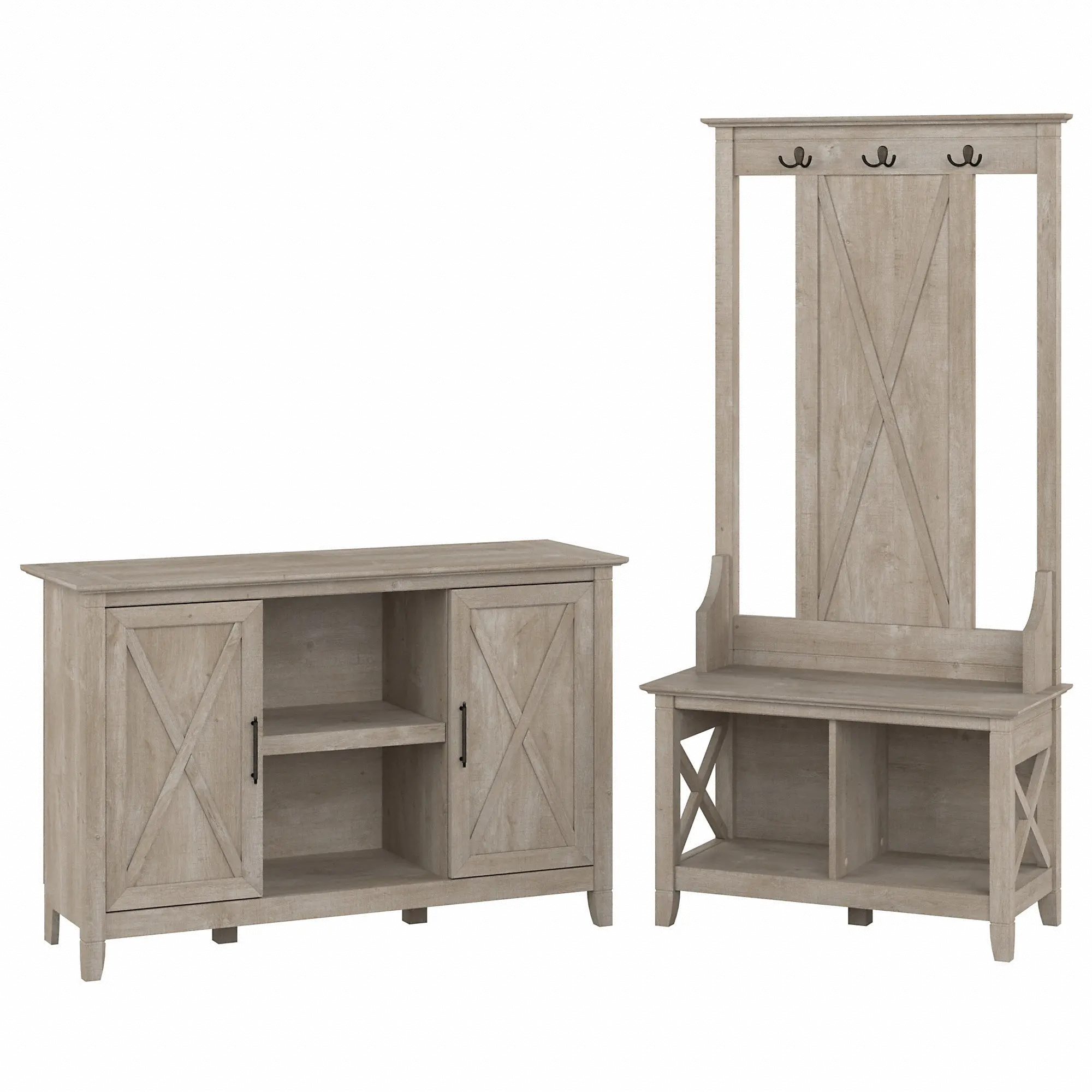 KWS054WG Key West Farmhouse Washed Gray Shoe Bench and Hall Tree with Small Storage-2