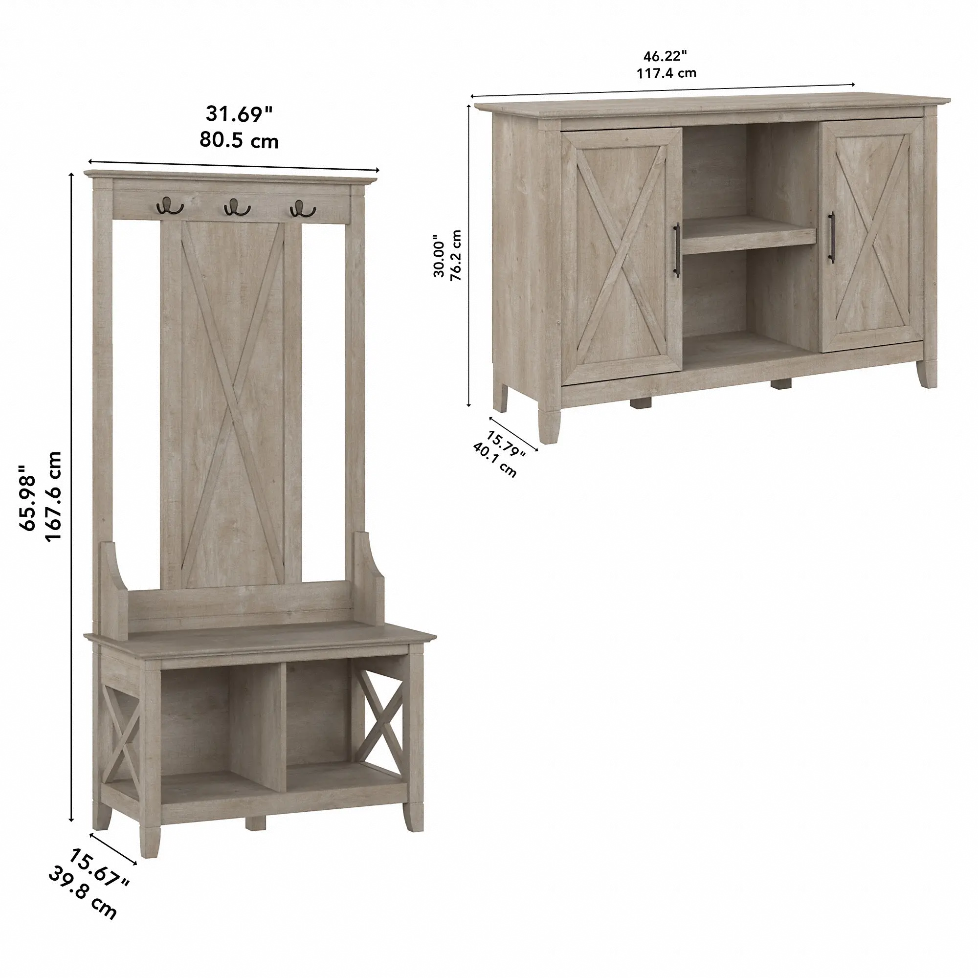 KWS054WG Key West Farmhouse Washed Gray Shoe Bench and Hall Tree with Small Storage-6