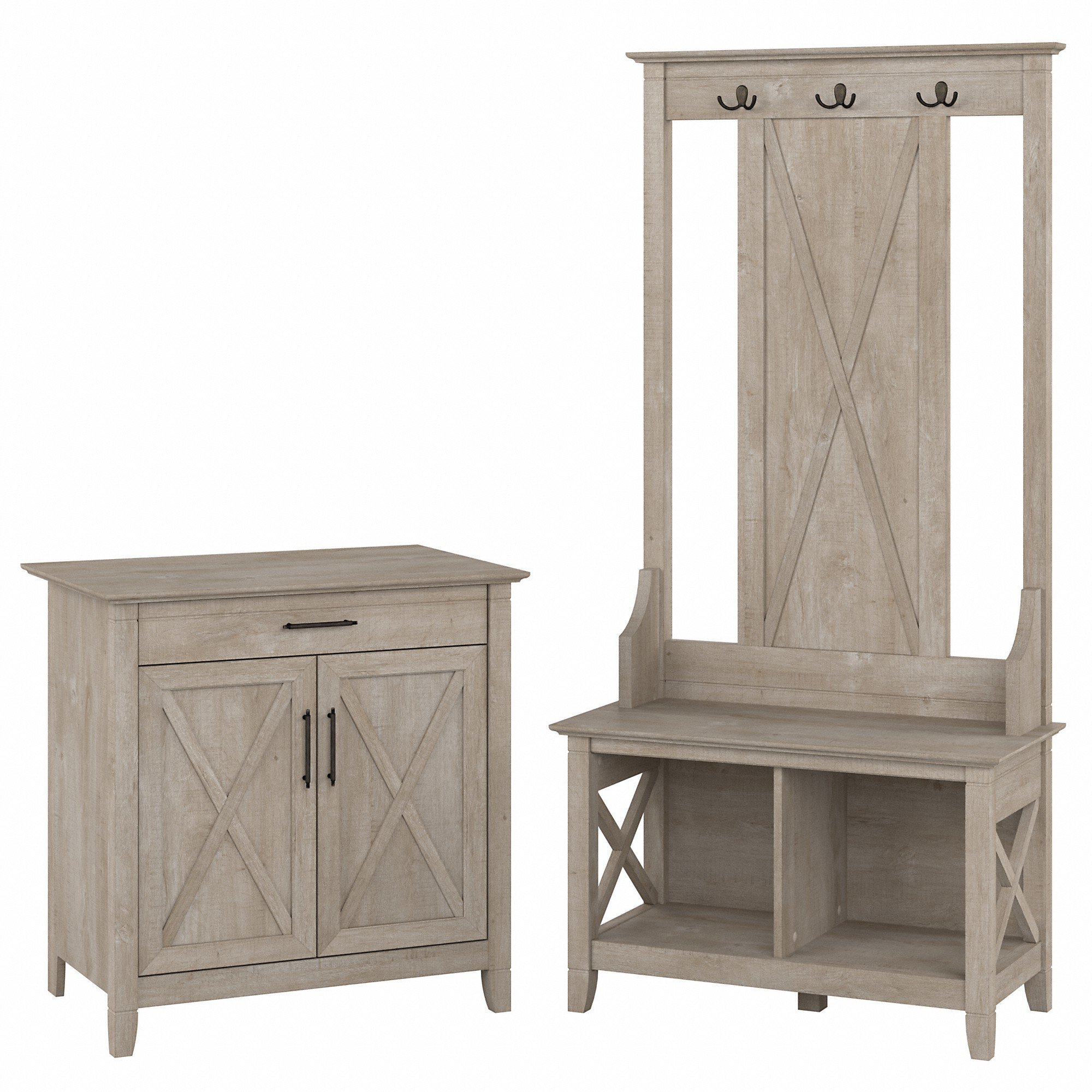 Key West Farmhouse Washed Gray Shoe Bench and Hall Tree with Secretary Desk-3