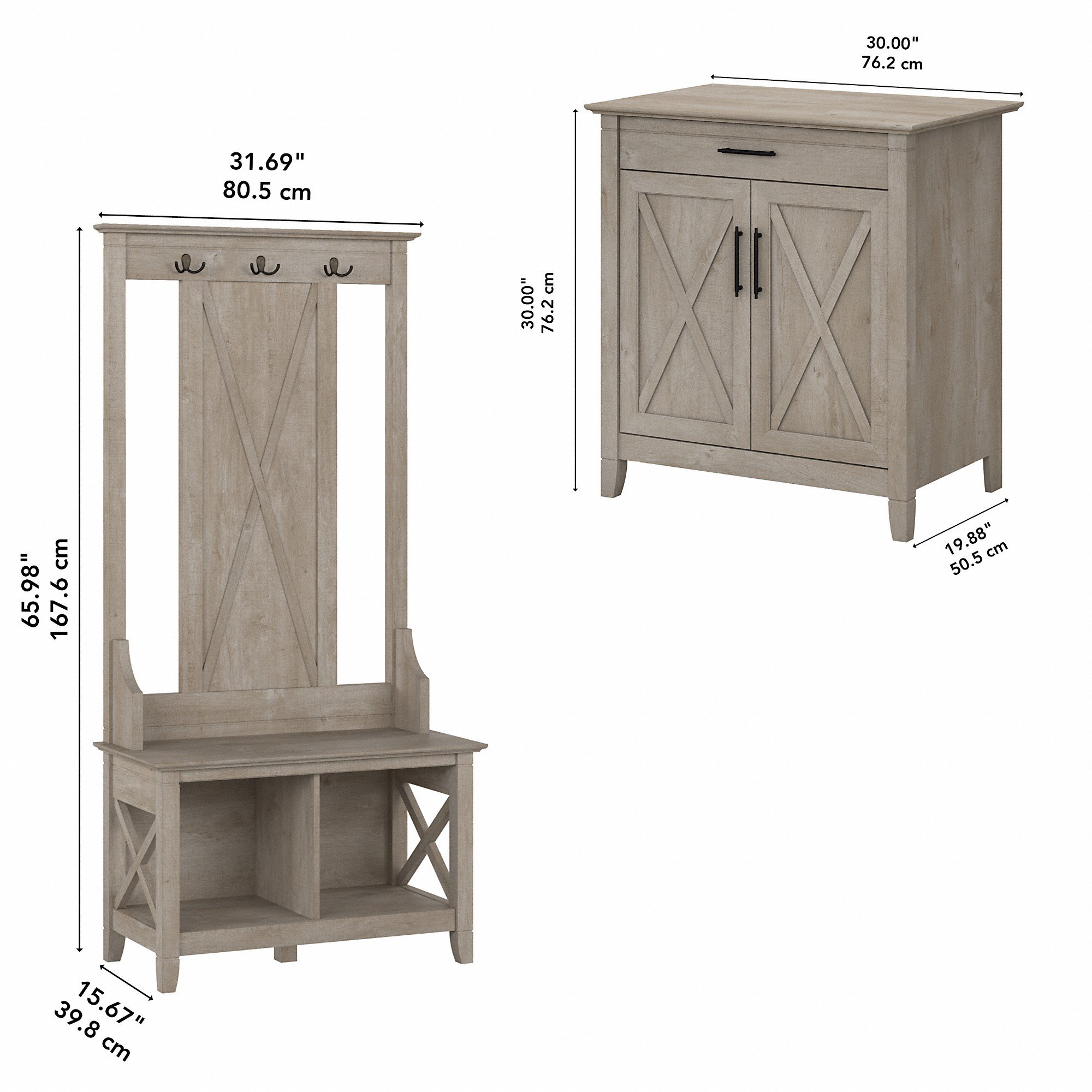 Key West Farmhouse Washed Gray Shoe Bench and Hall Tree with Secretary Desk-6
