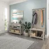 KWS056WG Key West Farmhouse Washed Gray Shoe Bench and Hall Tree with Console Table - Bush Furniture