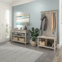 KWS056WG Key West Farmhouse Washed Gray Shoe Bench and Hall Tree with Console Table
