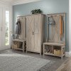 Key West Farmhouse Washed Gray Shoe Bench and Hall Trees with Tall Storage