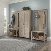 KWS057WG Key West Farmhouse Washed Gray Shoe Bench and Hall Trees with Tall Storage