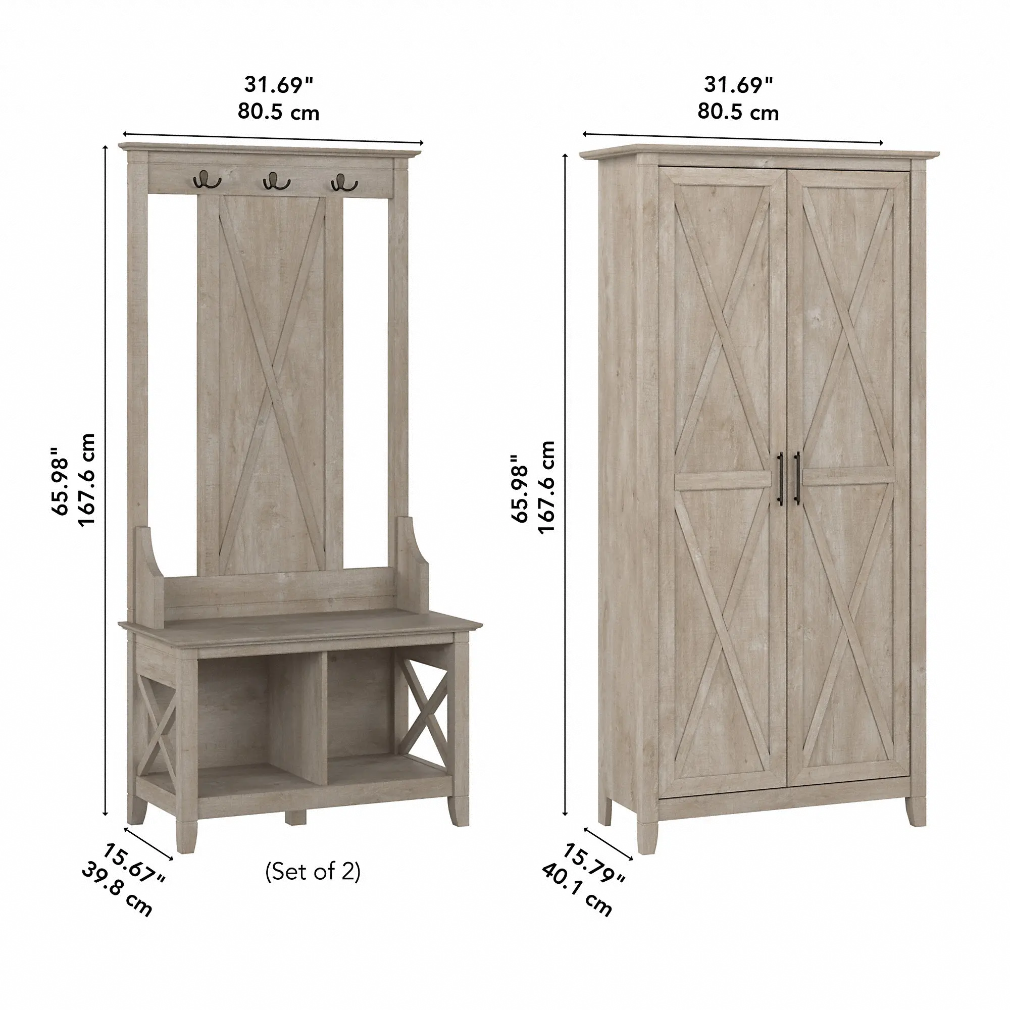 KWS057WG Key West Farmhouse Washed Gray Shoe Bench and Hall Trees with Tall Storage-6