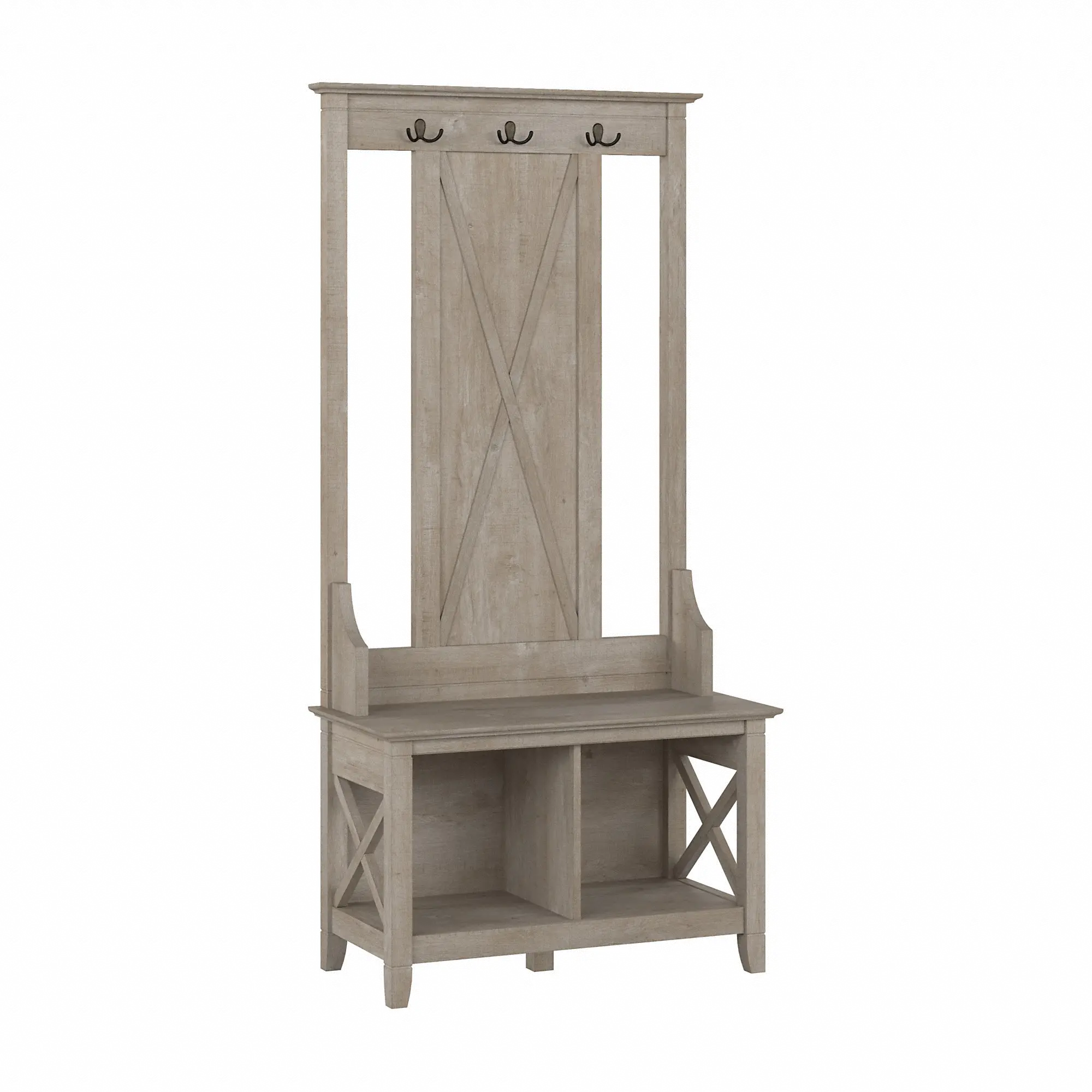 KWS166WG-03 Key West Farmhouse Washed Gray Shoe Bench and Hall Tree-3