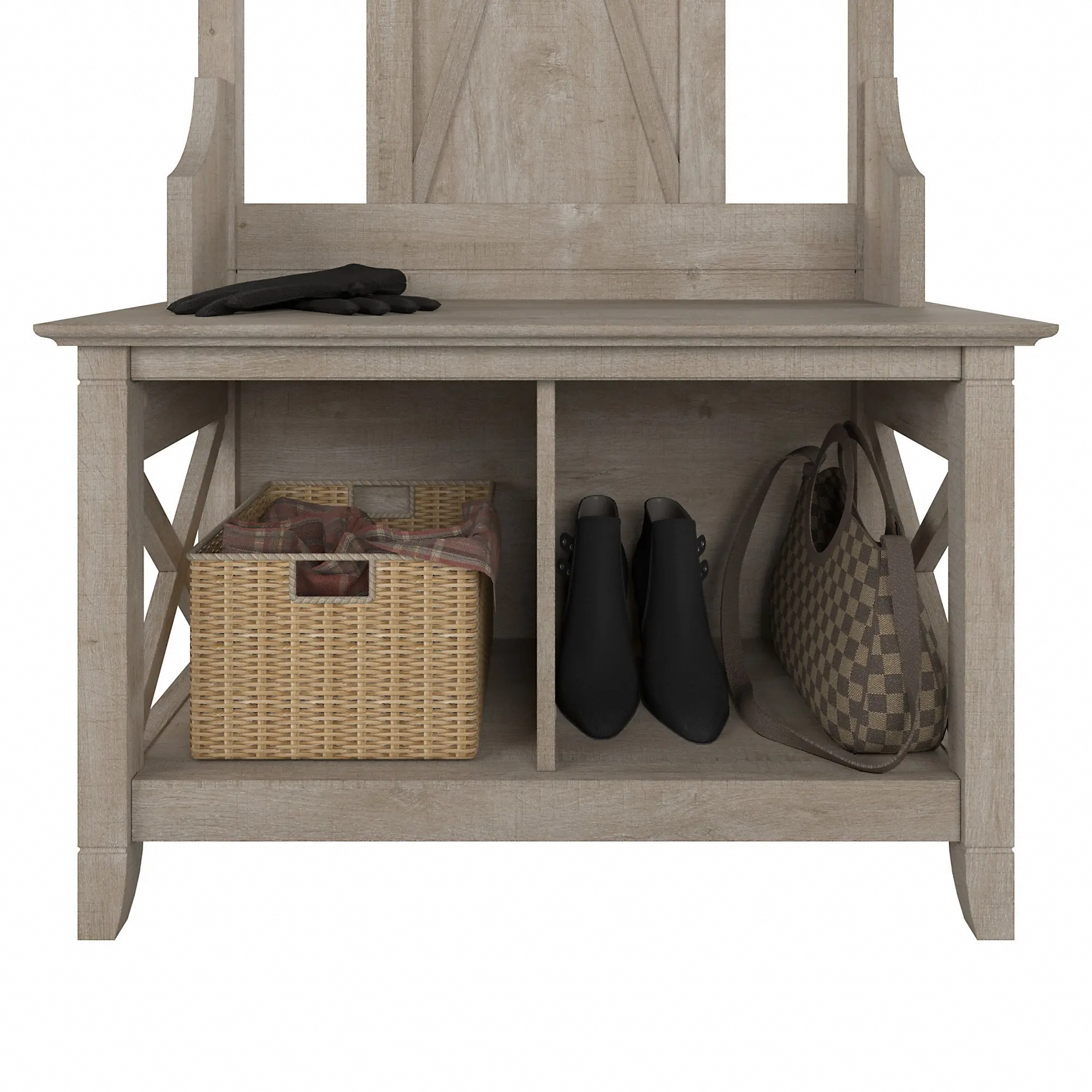 KWS166WG-03 Key West Farmhouse Washed Gray Shoe Bench and Hall Tree-5