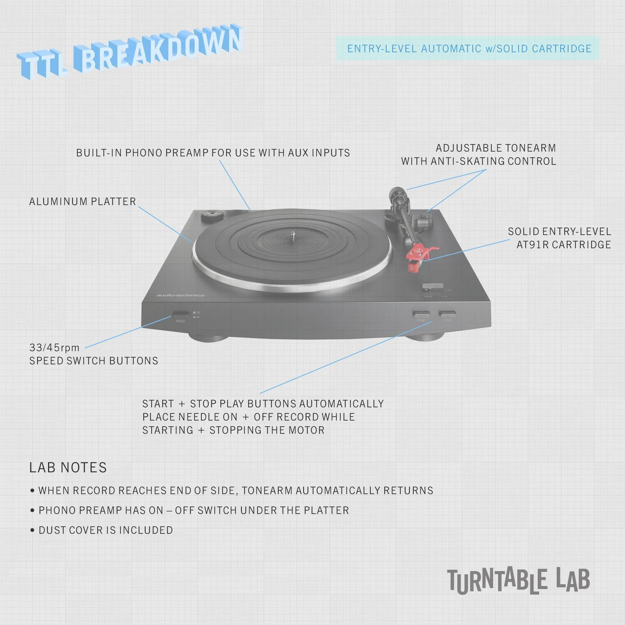 AT-LP3BK/TURNTABLE Audio Technica AT-LP3BK Automatic Turntable - Black-10