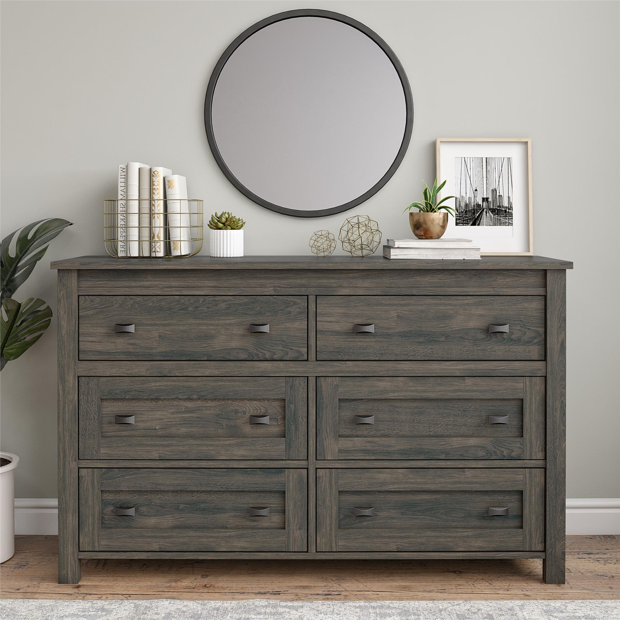 Farmington Farmhouse Weathered Oak 6-Drawer Dresser-1