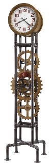 Cogwheel Black and Bronze Quartz Floor Clock