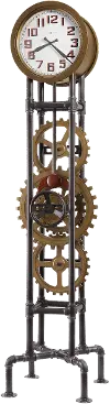 Cogwheel Black and Bronze Quartz Floor Clock