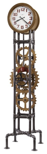 Cogwheel Black and Bronze Quartz Floor Clock