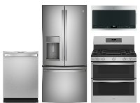 KIT GE Profile 4 Piece Gas Appliance Package with 22 cu ft Counter Depth Refrigerator - Stainless Steel, CTRFTH