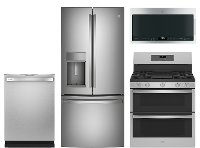 KIT GE Profile 4 Piece Gas Appliance Package with 27.8 cu ft Refrigerator - Stainless Steel, STDFTH