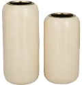 11 Inch Cream and Gold Metal Vase