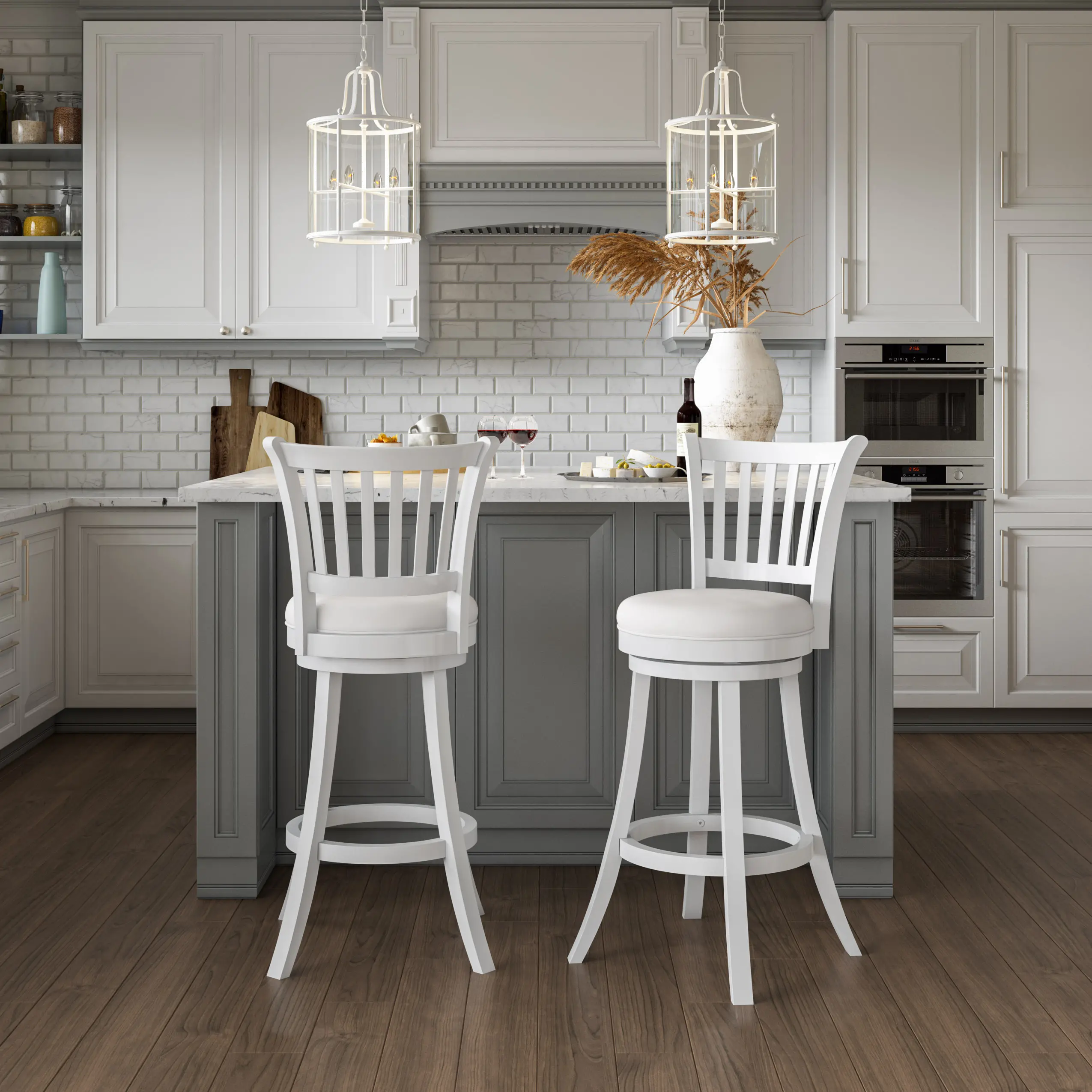 Woodgrove Contemporary White Faux Leather Barstool (Set of 2)-1