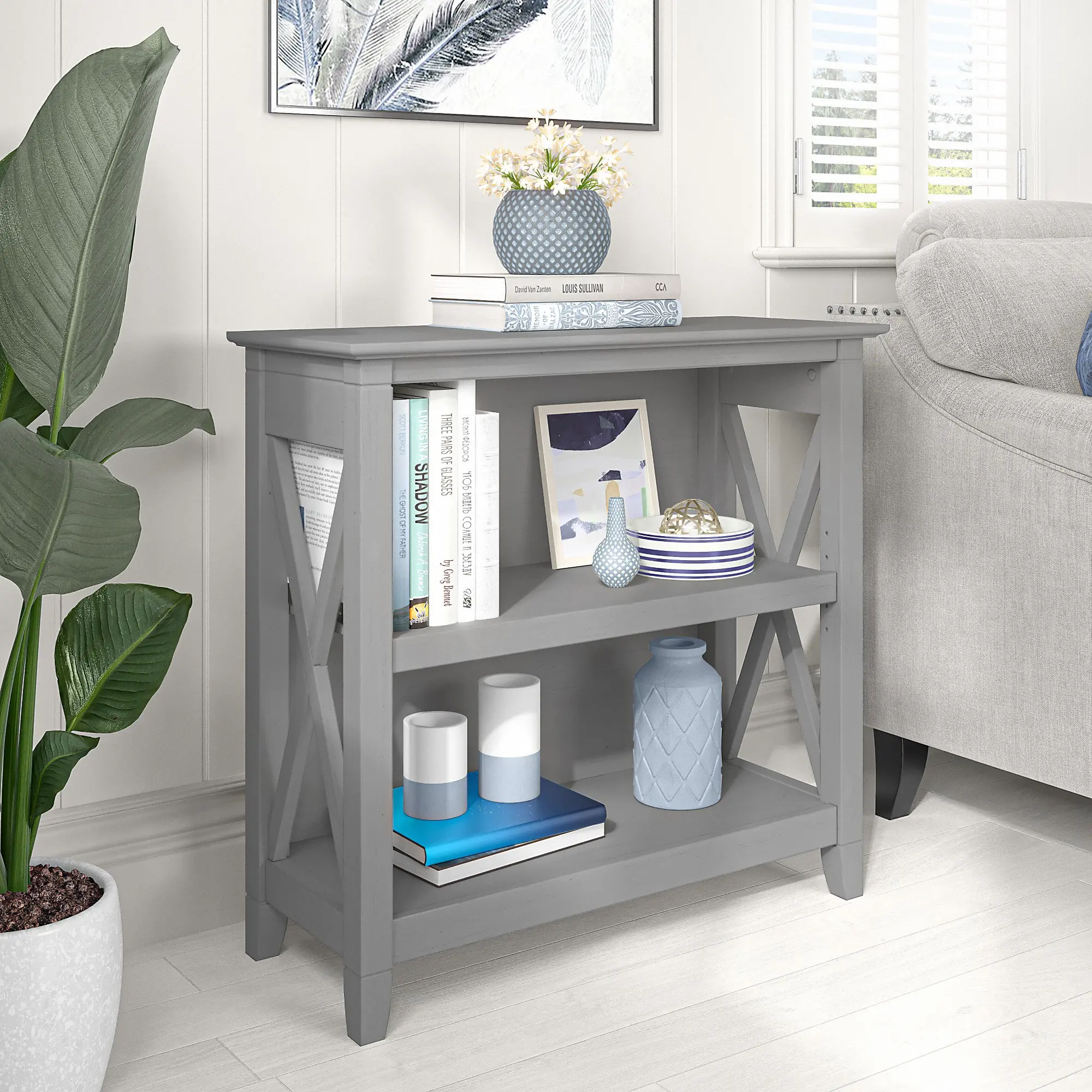 KWB124CG-03 Key West Cape Cod Gray 2-Shelf Bookcase-1