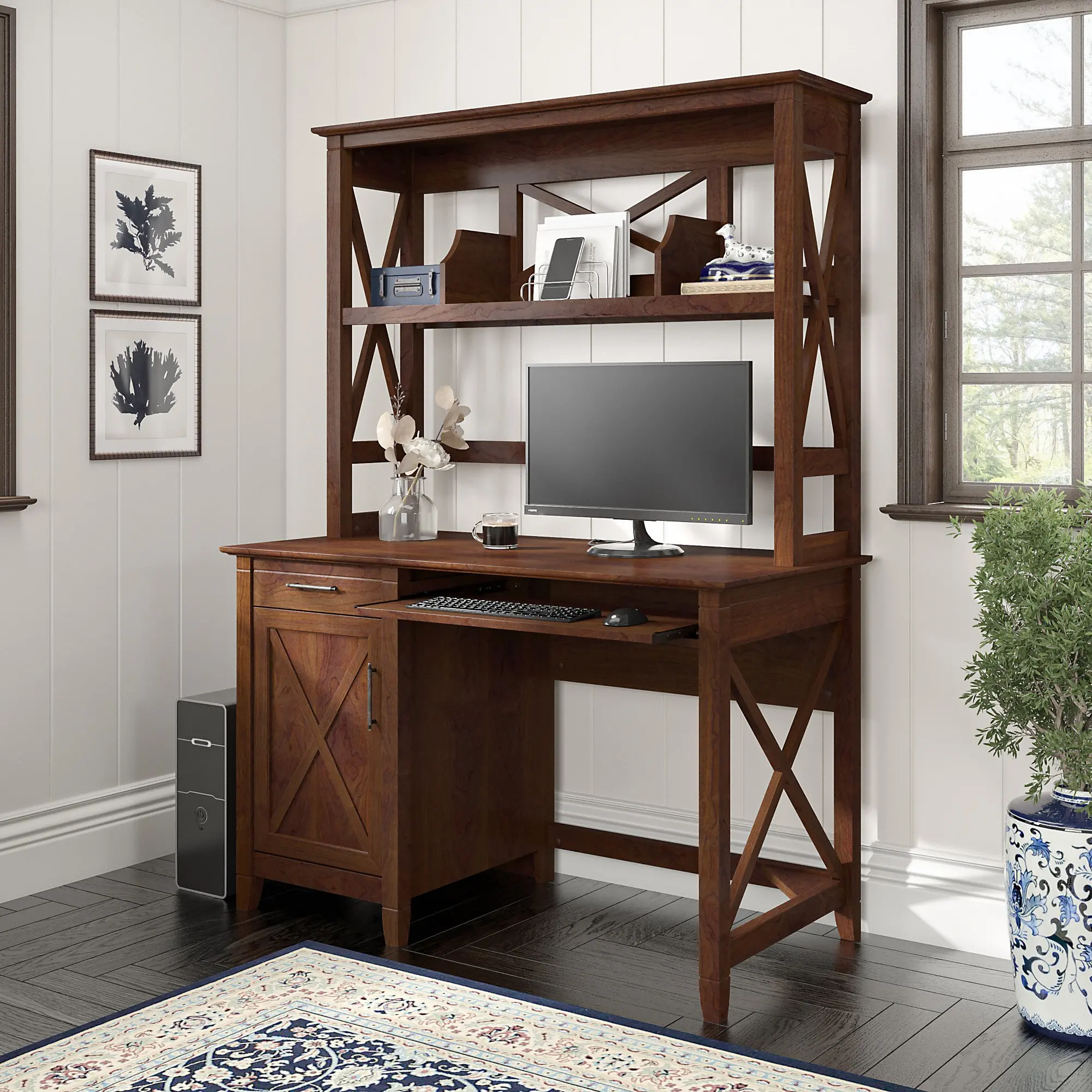 KWD248BC-03 Key West Bing Cherry 48 Inch Desk and Hutch-1