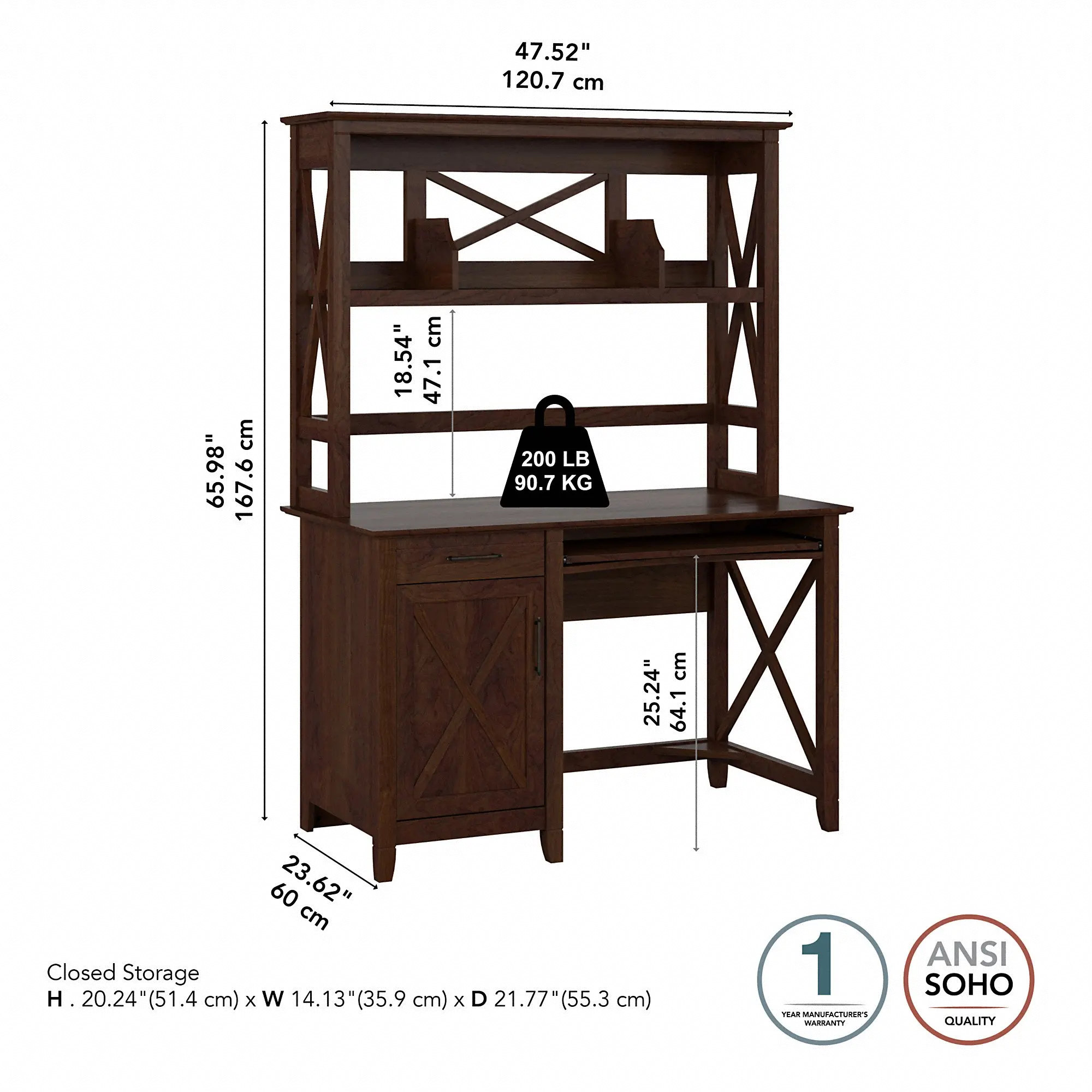 KWD248BC-03 Key West Bing Cherry 48 Inch Desk and Hutch-7