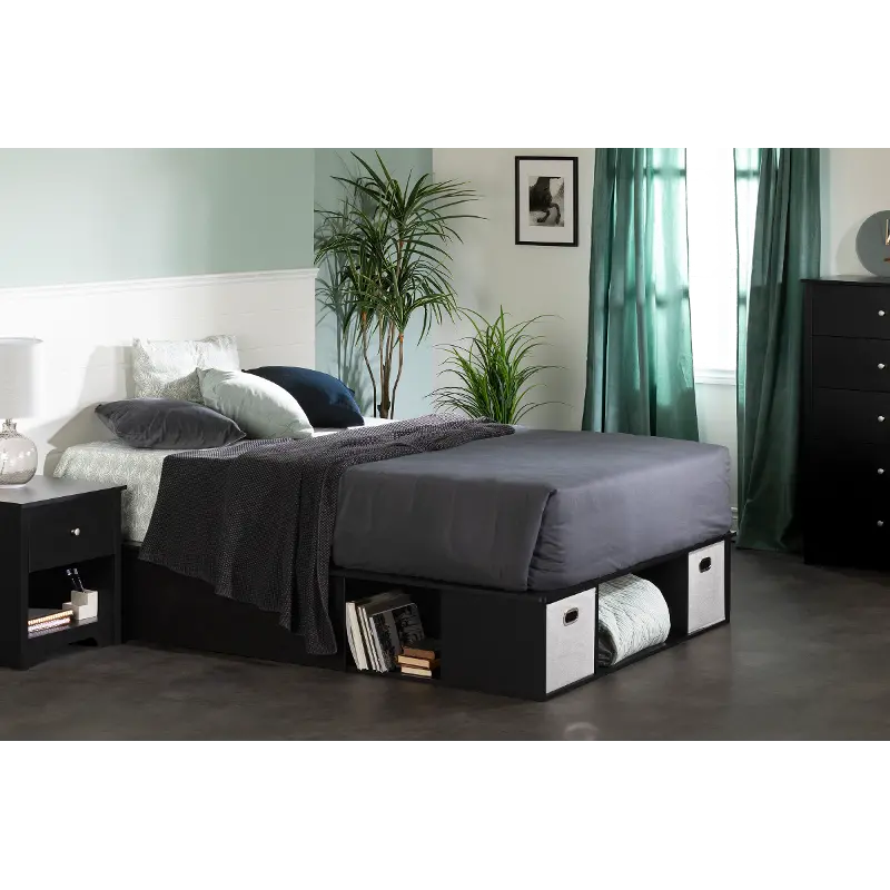 13140 Vito Black Queen Platform Bed with Storage and Baskets - South Shore