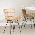 13169 Balka Natural Rattan Dining Chair with Armrests, Set of 2 - South Shore