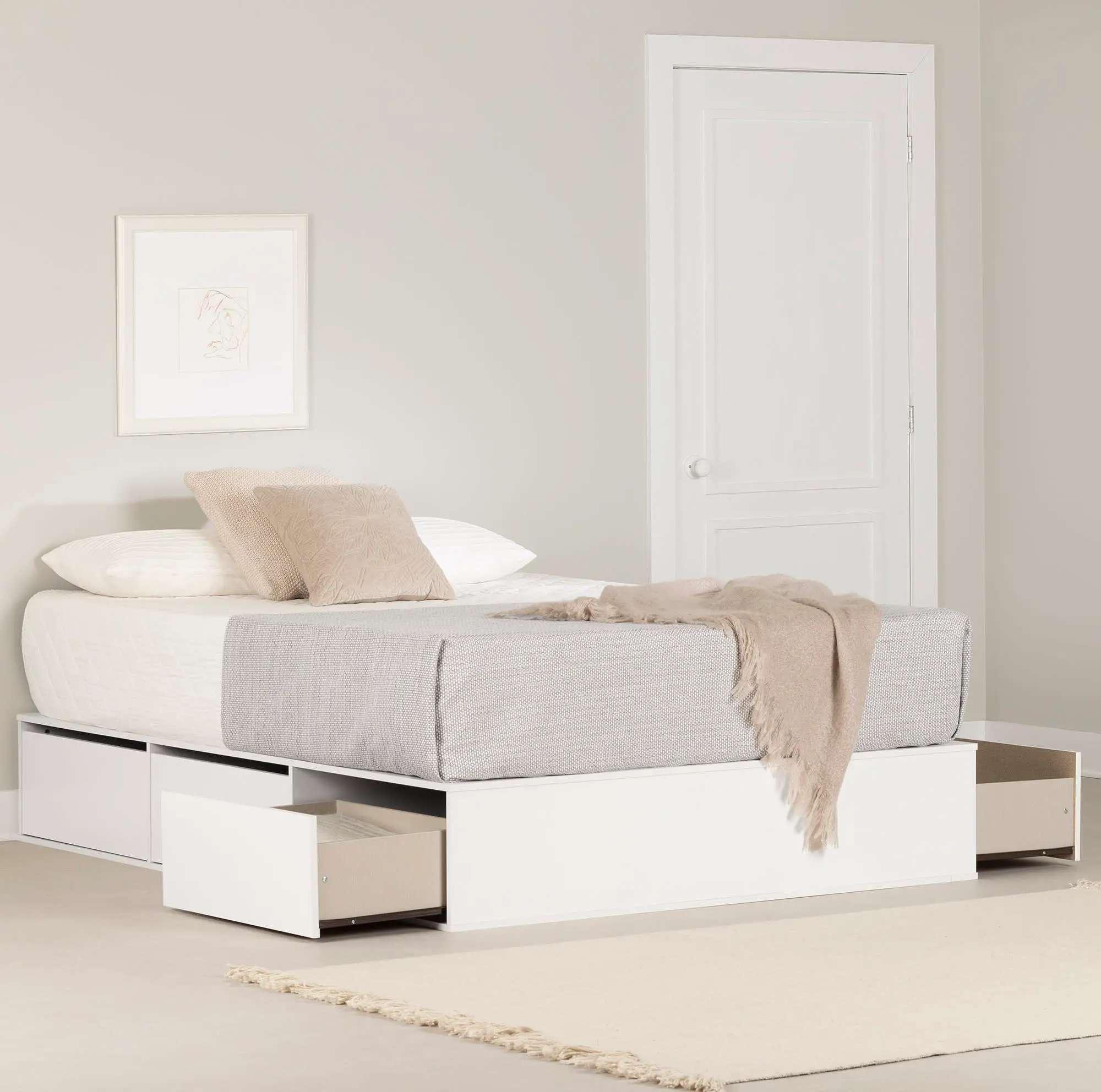 13251 Fusion White Queen Platform Bed with Six Drawers for Storage-2