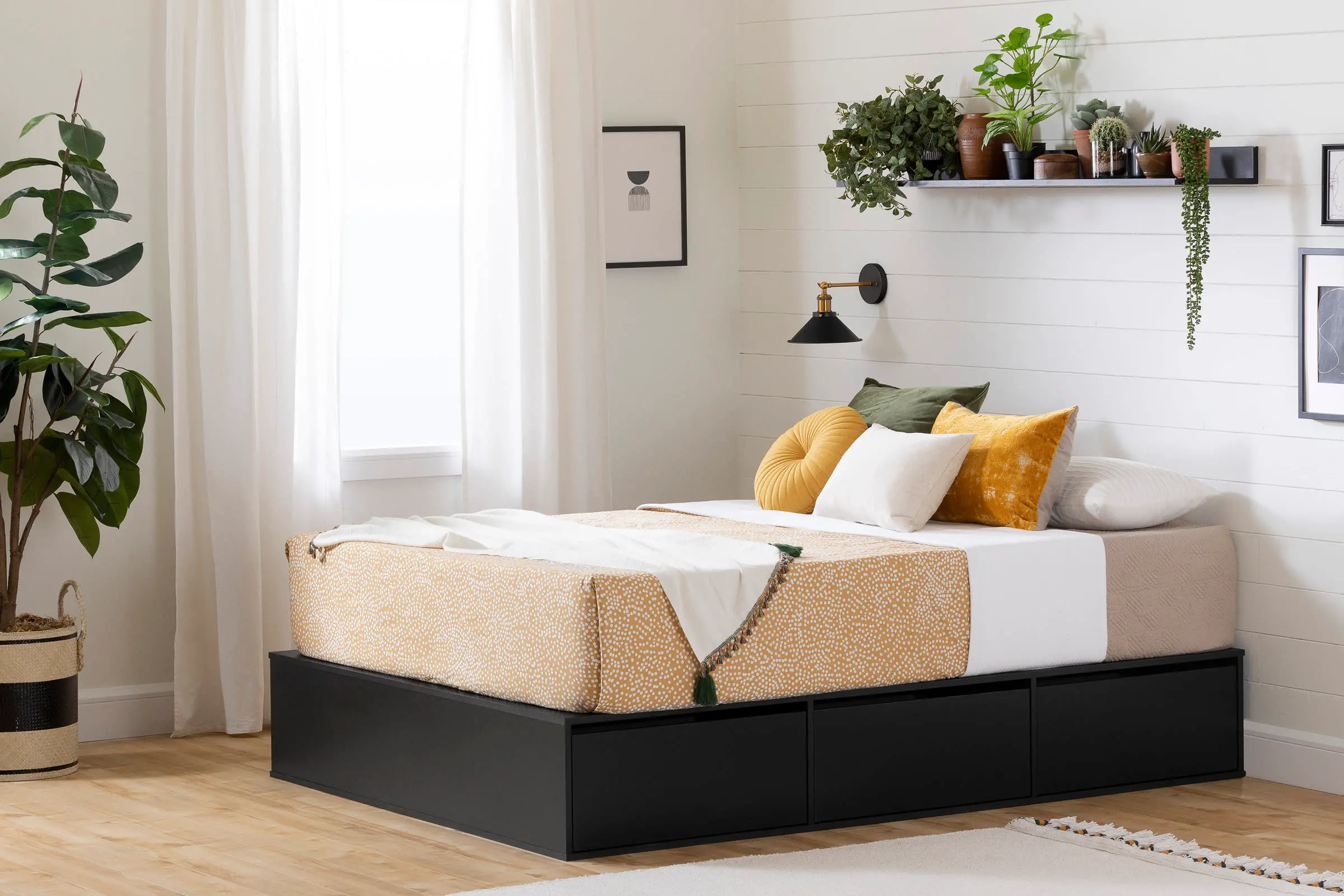 13254 Fusion Black Queen Platform Bed with Six Drawers for Storage-1