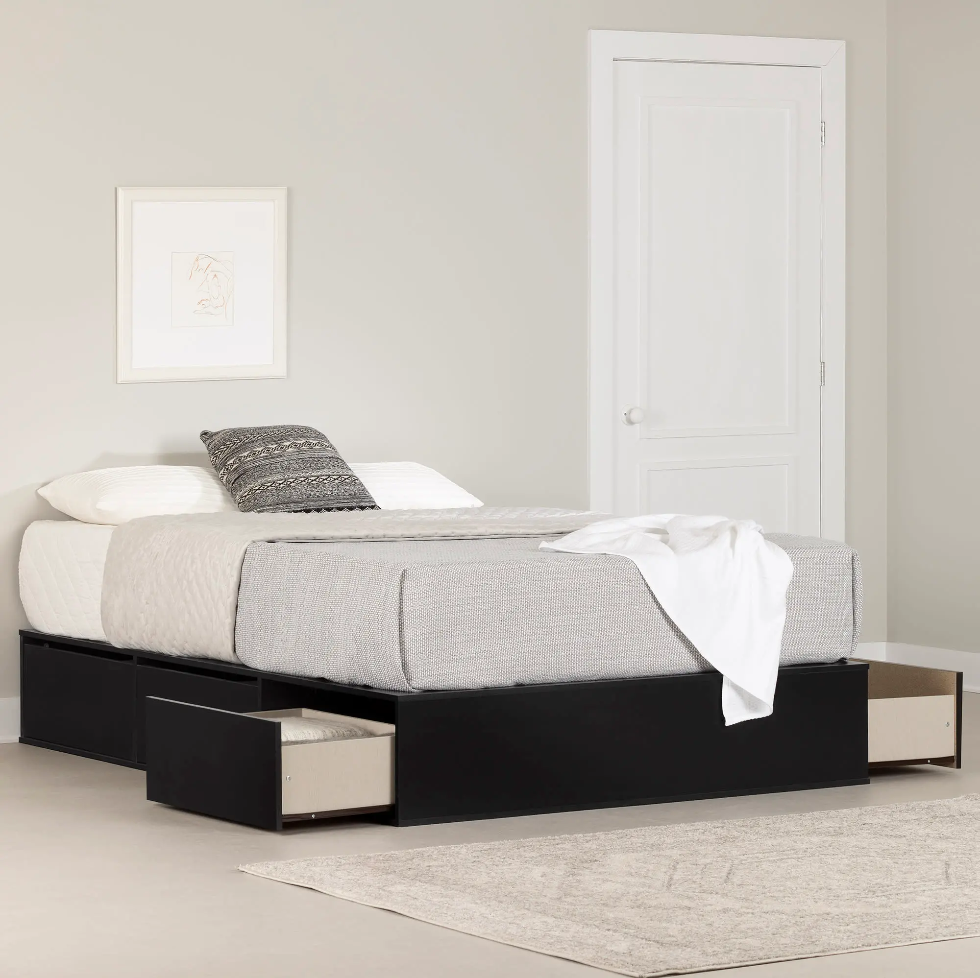 13254 Fusion Black Queen Platform Bed with Six Drawers for Storage-2