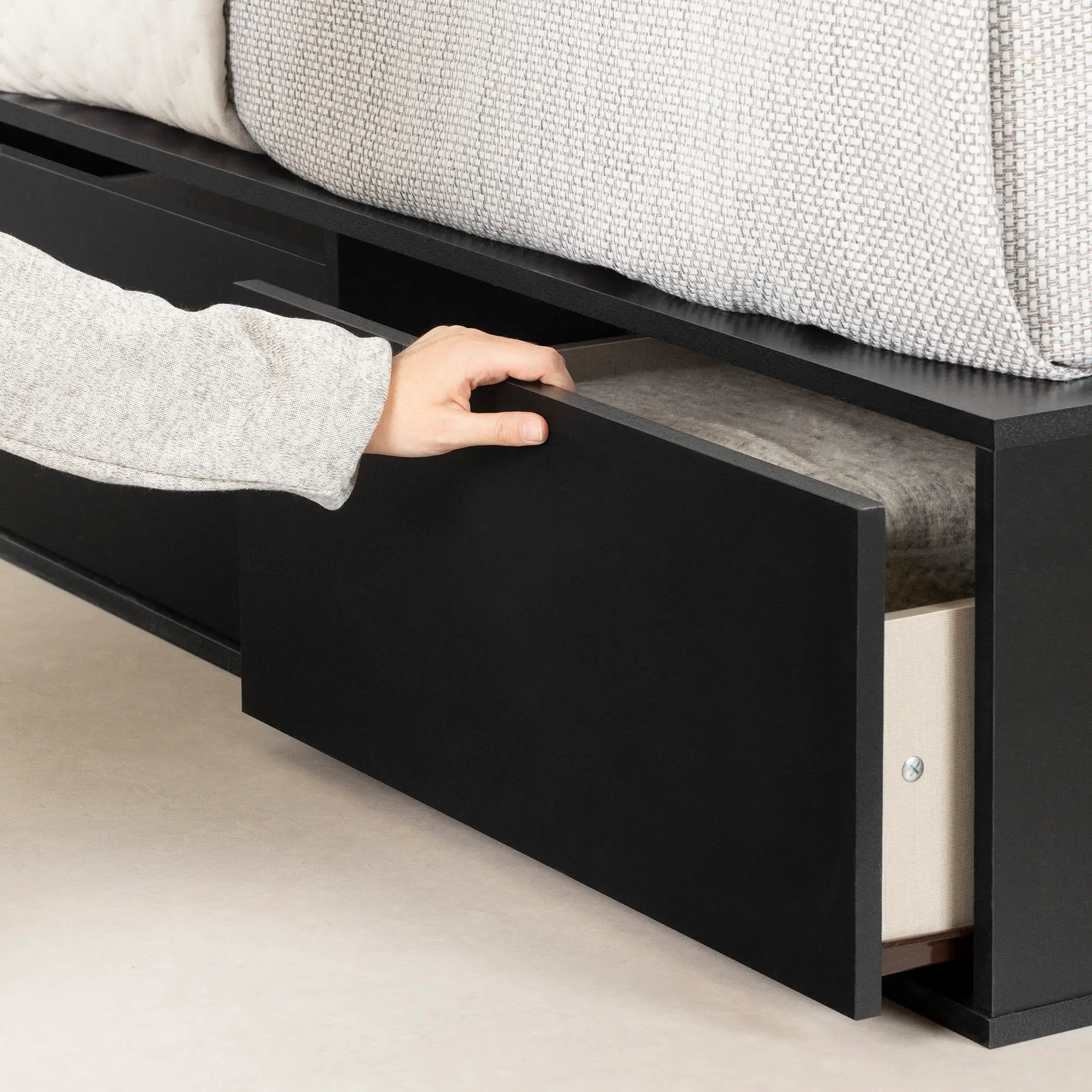 13254 Fusion Black Queen Platform Bed with Six Drawers for Storage-3