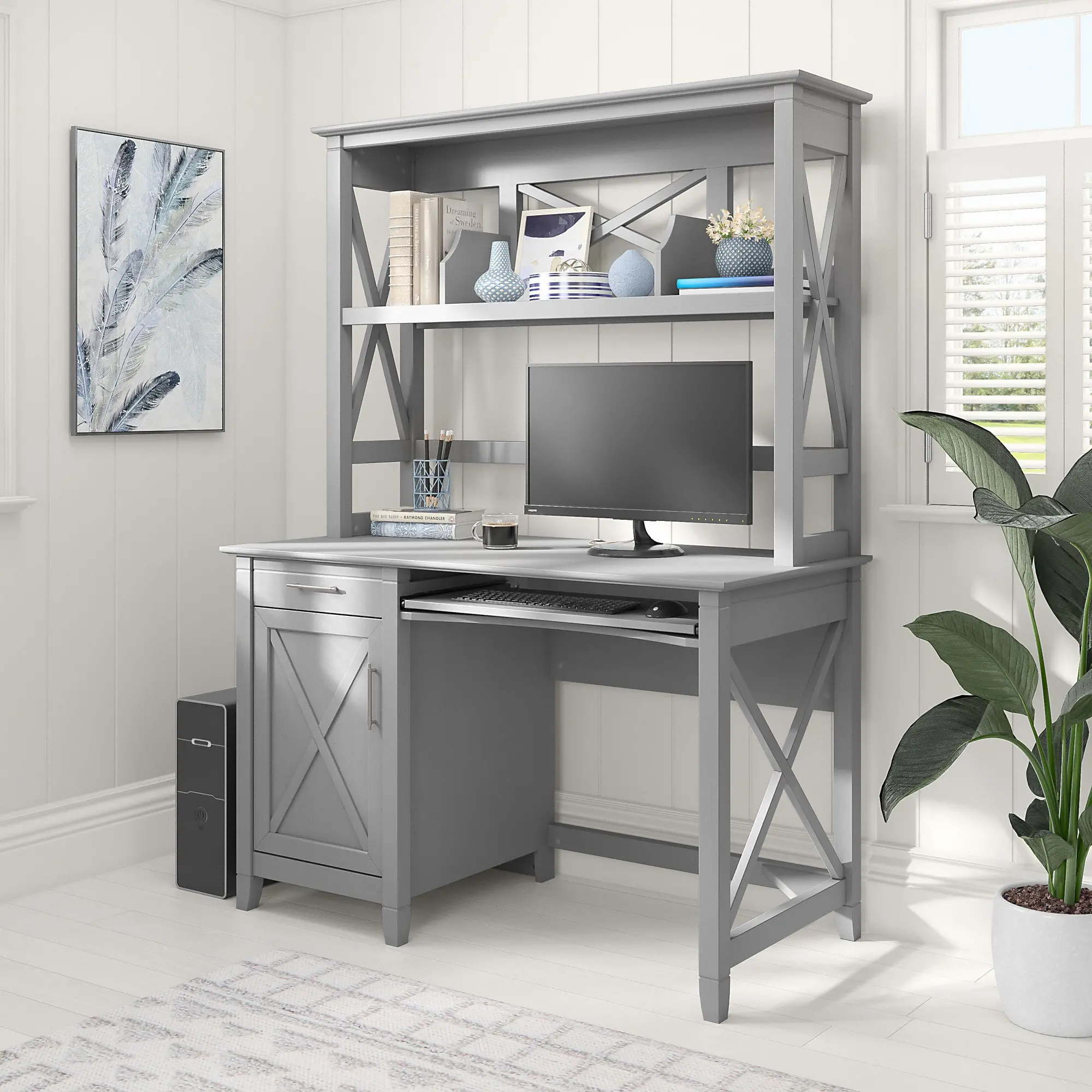 KWD248CG-03 Key West Cape Cod Gray 48 Inch Desk and Hutch-1