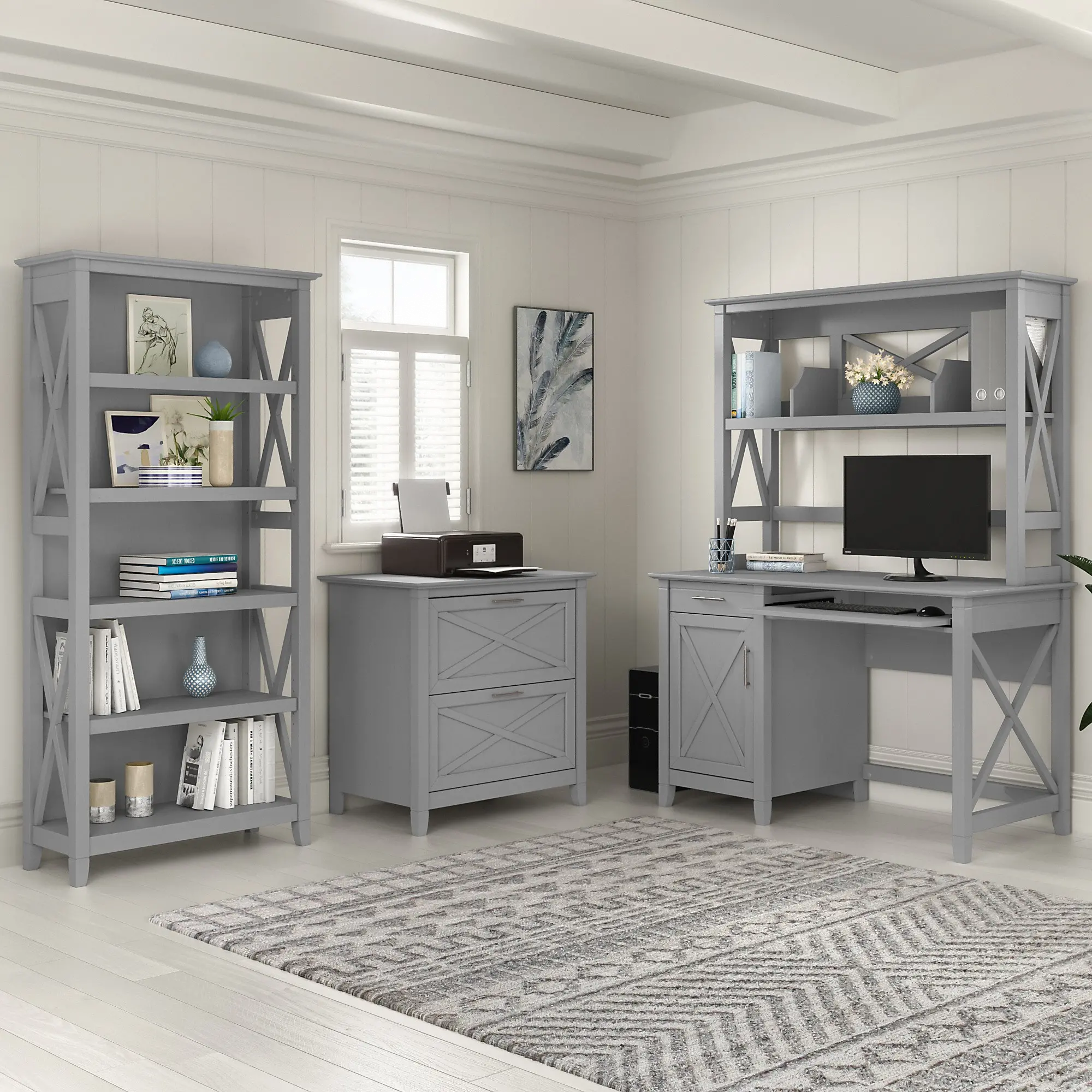 KWD248CG-03 Key West Cape Cod Gray 48 Inch Desk and Hutch-2