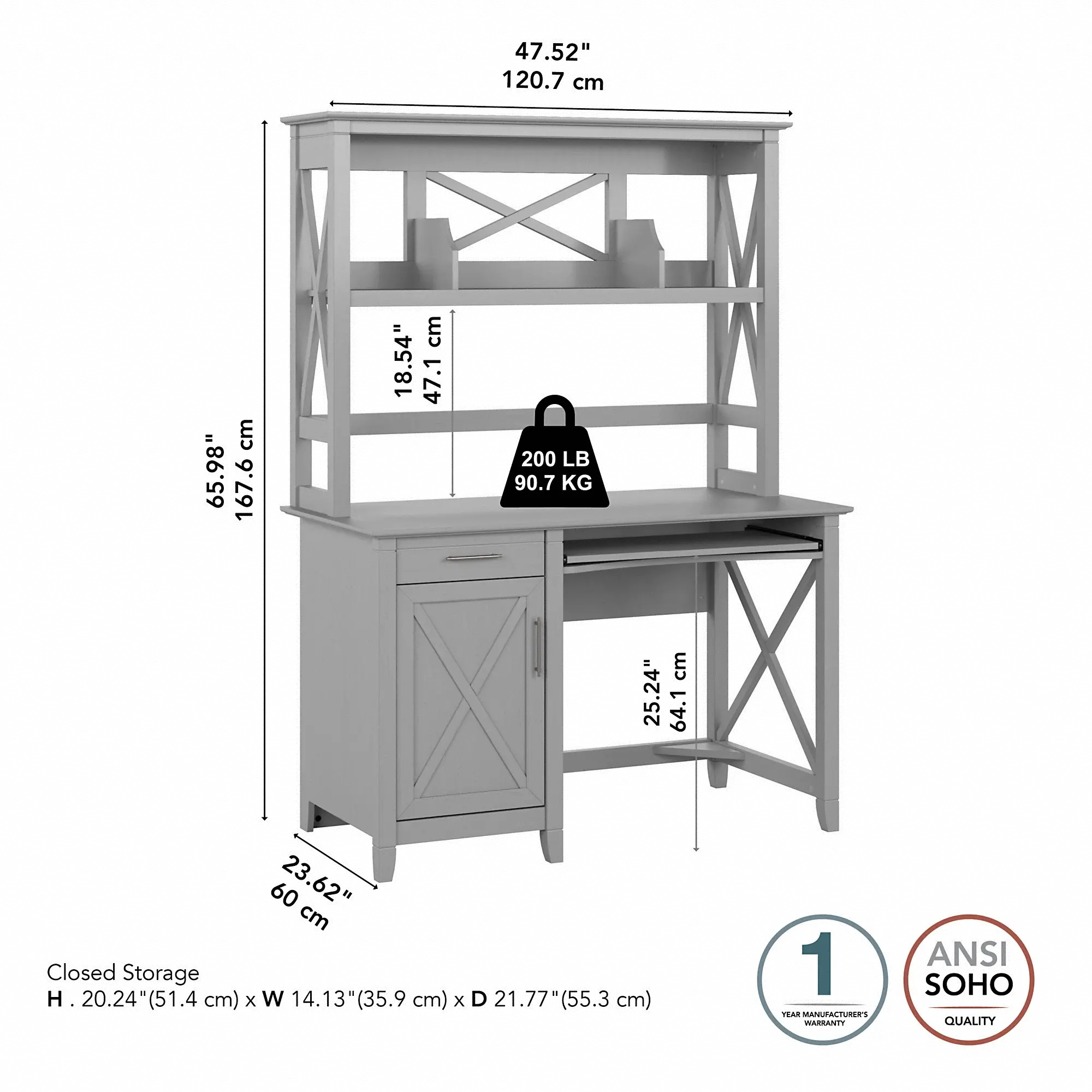 KWD248CG-03 Key West Cape Cod Gray 48 Inch Desk and Hutch-7